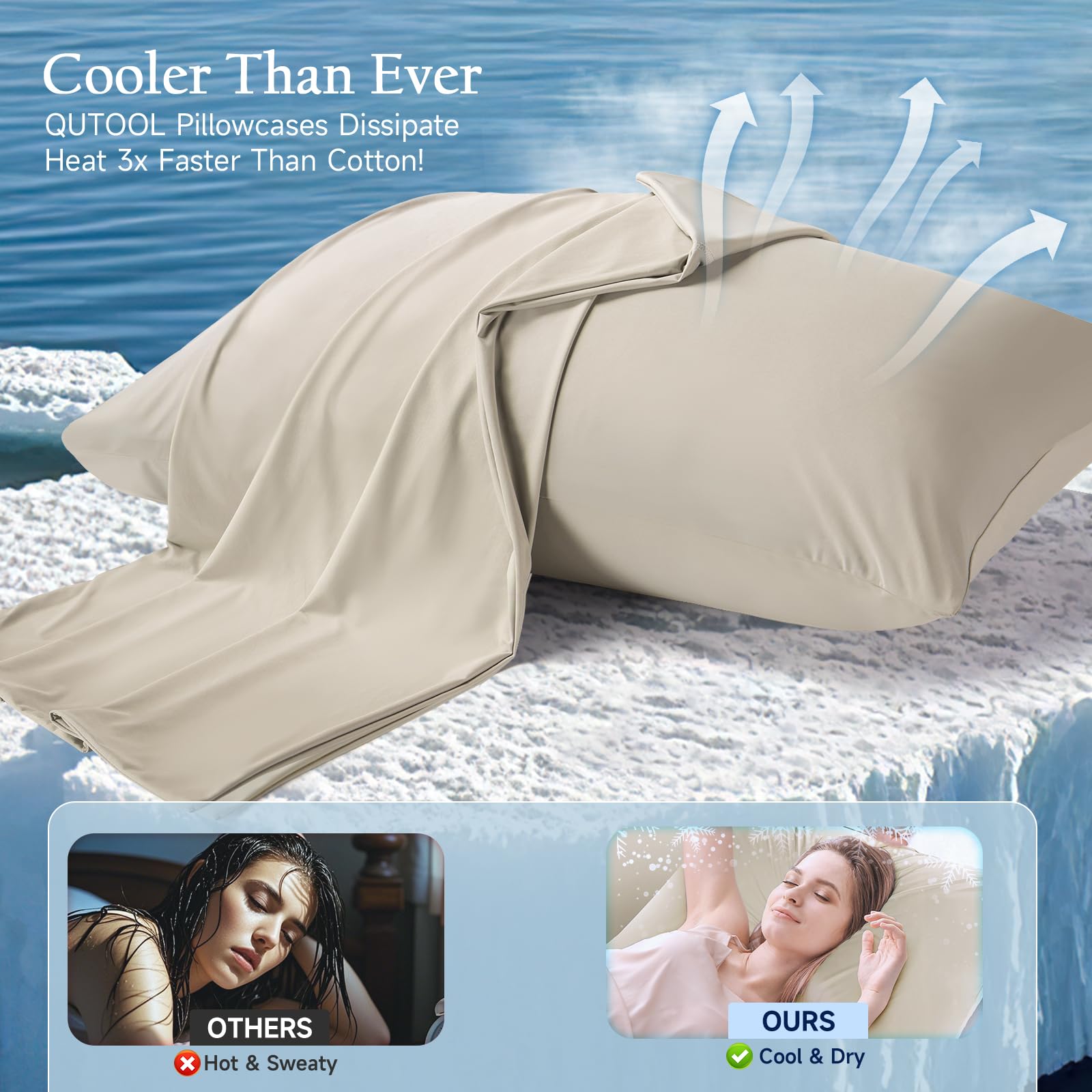 Foto 2 | Juego De 2 Fundas De Almohada Refrigerantes Qutool King Size, Color Champán - Venta Internacional.
