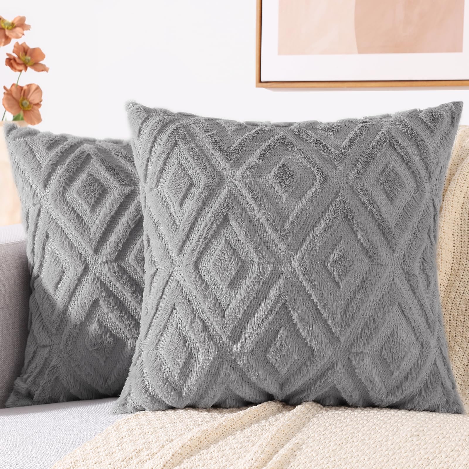 Juego De 2 Fundas De Almohada Decoruhome Para Sofá, 26 X 26 Cm, Color Gris - Venta Internacional.