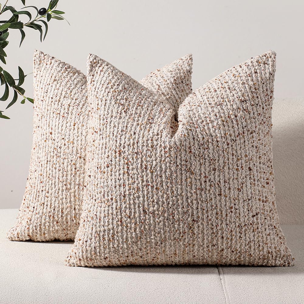 Fundas De Almohada Dezene A Rayas De 45 X 45 Cm, Juego De 2 Unidades, Boucle, Color Beige - Venta Internacional.