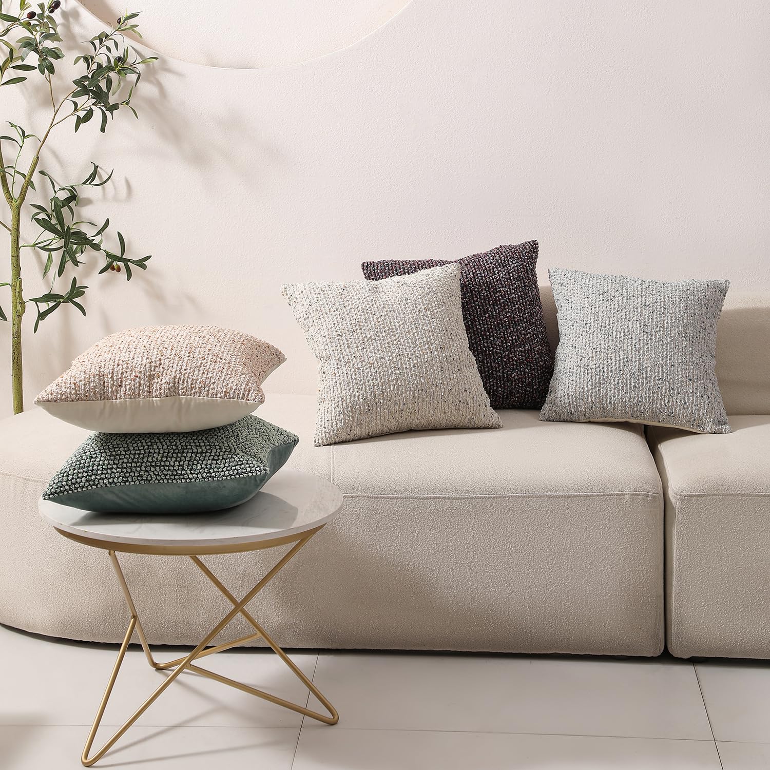 Foto 5 pulgar | Fundas De Almohada Dezene A Rayas De 45 X 45 Cm, Juego De 2 Unidades, Boucle, Color Beige - Venta Internacional.