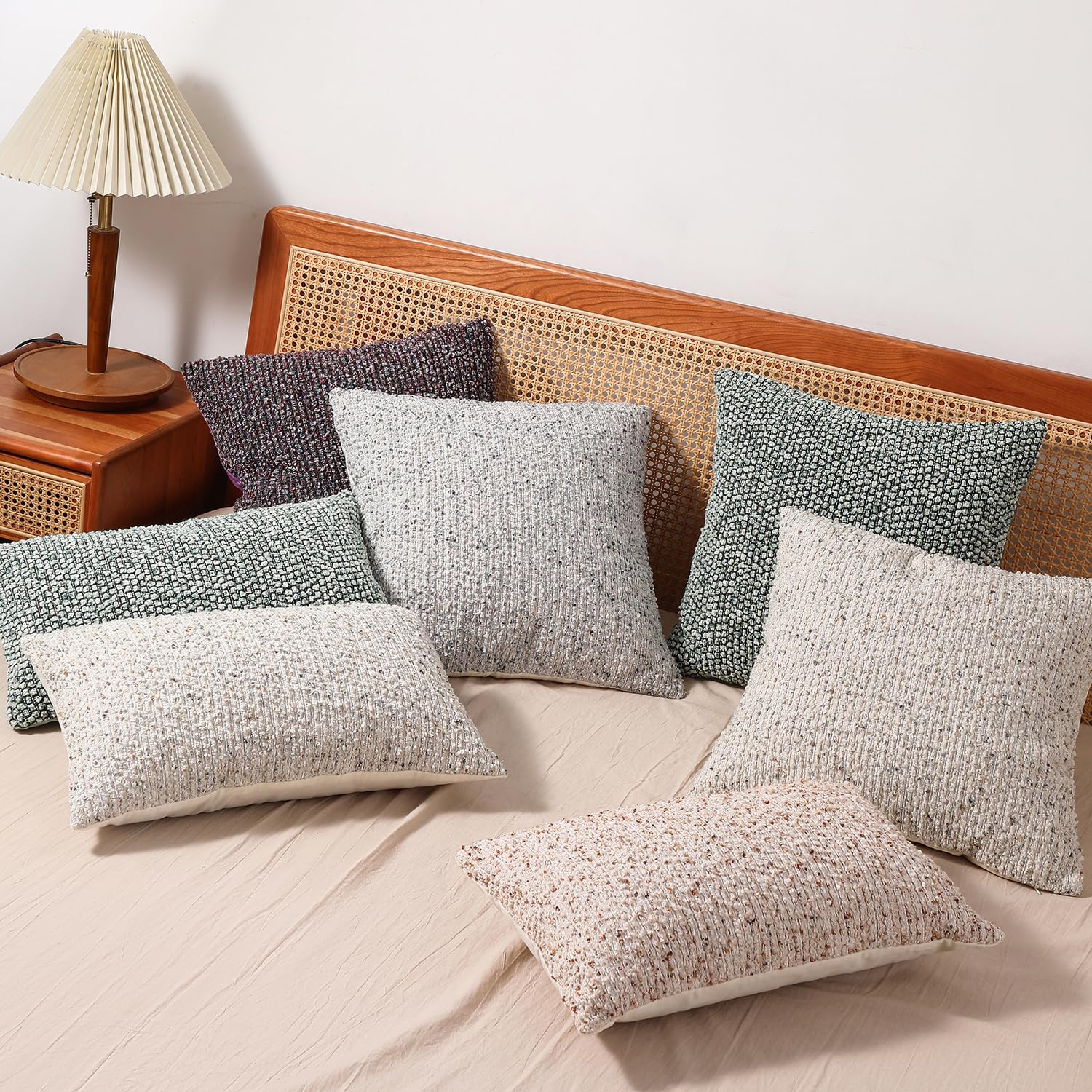 Foto 6 | Fundas De Almohada Dezene A Rayas De 45 X 45 Cm, Juego De 2 Unidades, Boucle, Color Beige - Venta Internacional.