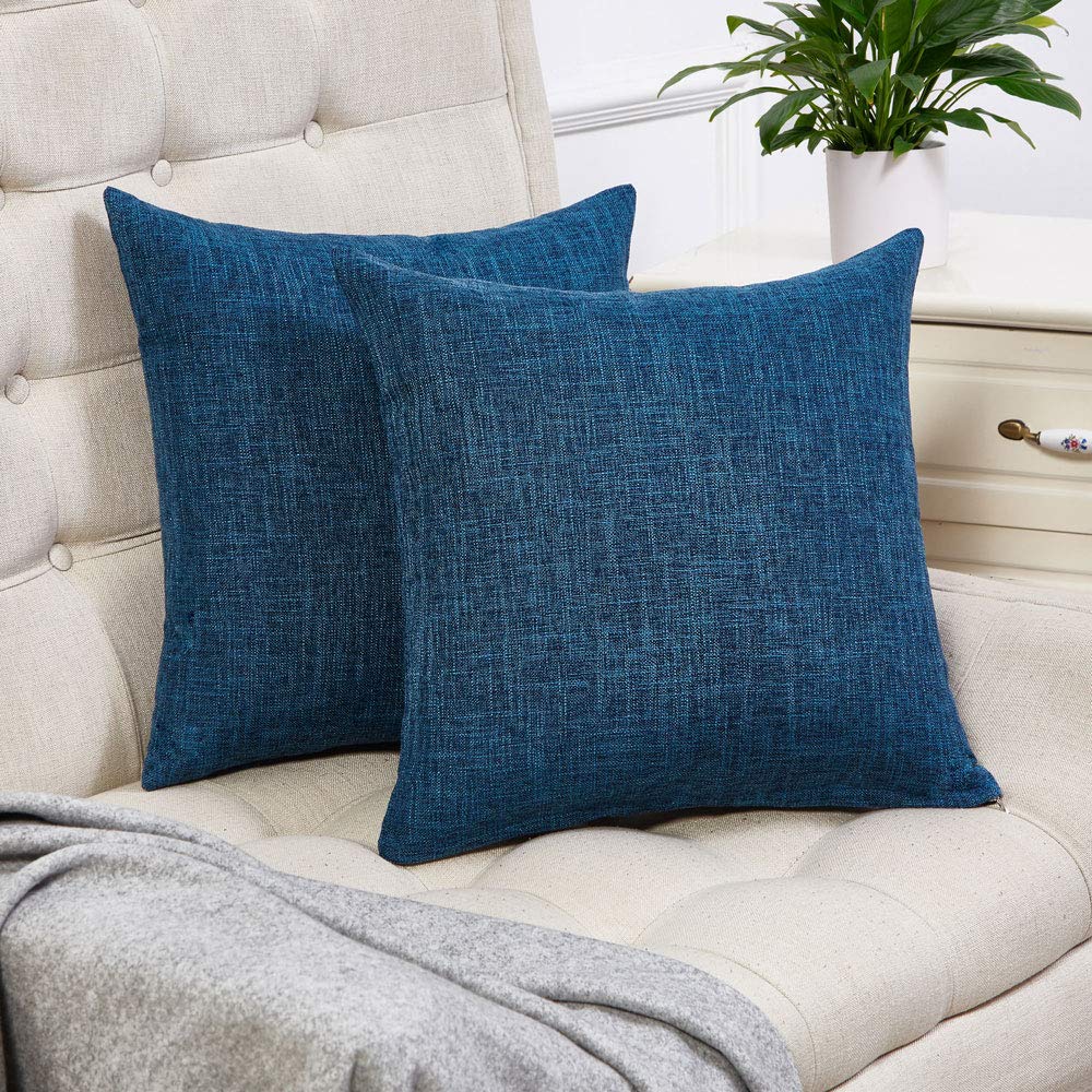Foto 2 pulgar | Fundas De Almohada Anickal De Lino Rústico Azul Oscuro, 45 X 45 Cm, Juego De 2 - Venta Internacional.