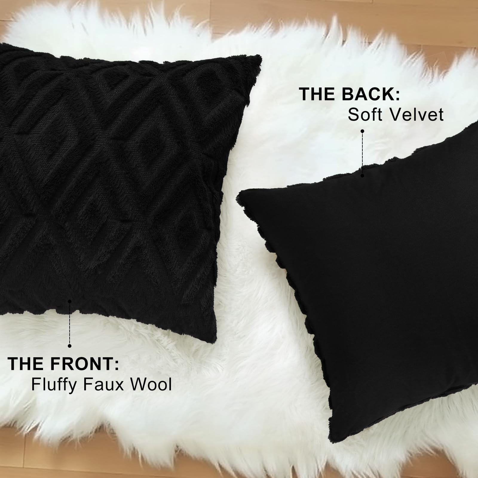 Foto 5 pulgar | Fundas De Almohada Decoruhome, Suave Felpa, Lana Sintética, 26 X 26 Cm, Color Negro, Juego De 2 - Venta Internacional.