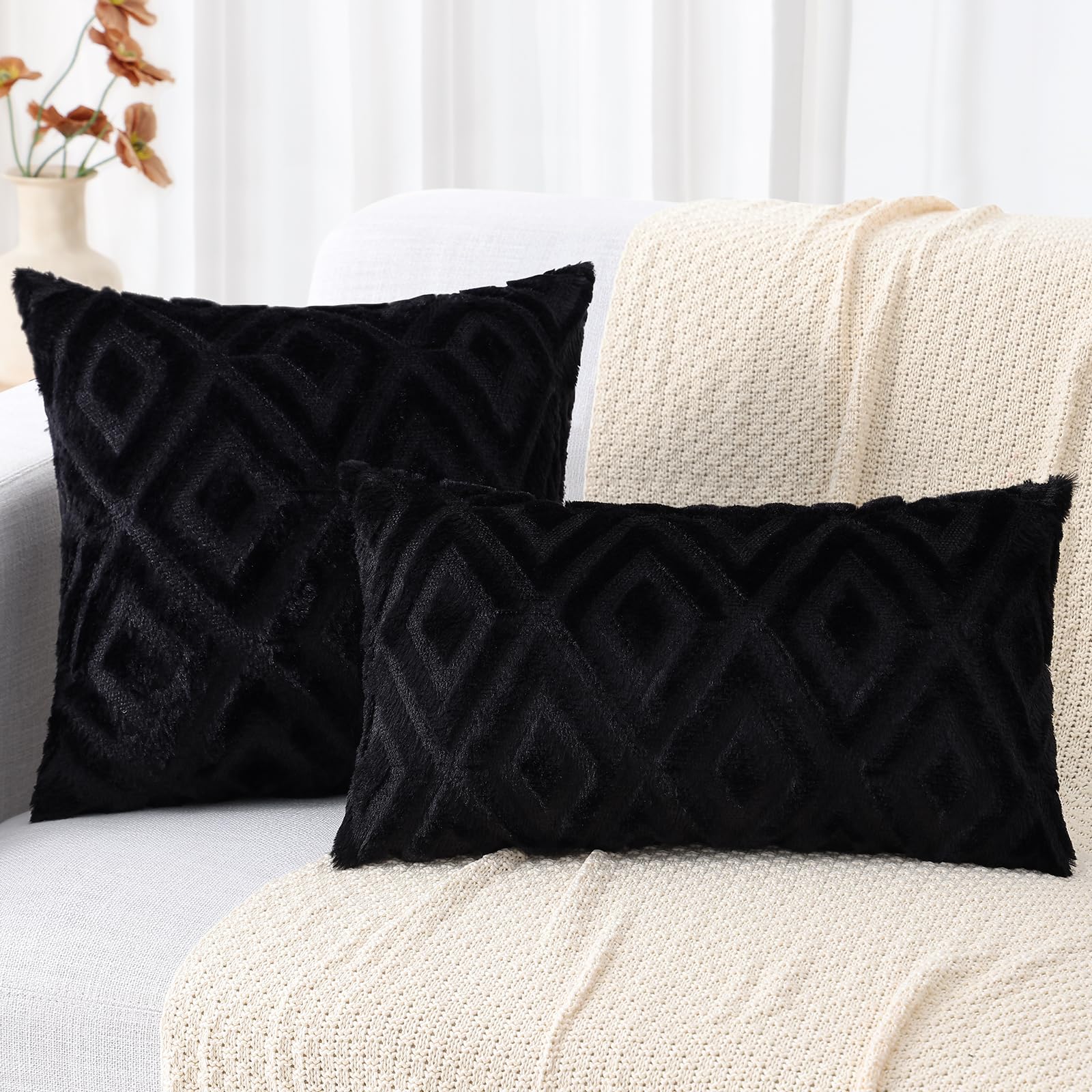 Foto 8 pulgar | Fundas De Almohada Decoruhome, Suave Felpa, Lana Sintética, 26 X 26 Cm, Color Negro, Juego De 2 - Venta Internacional.