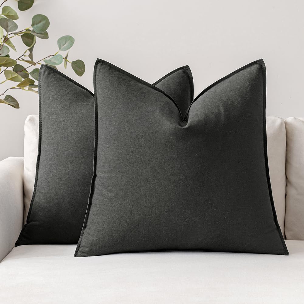Fundas De Almohada Miulee De Lino Gris Oscuro, 66 X 66 Cm, Paquete De 2 - Venta Internacional.