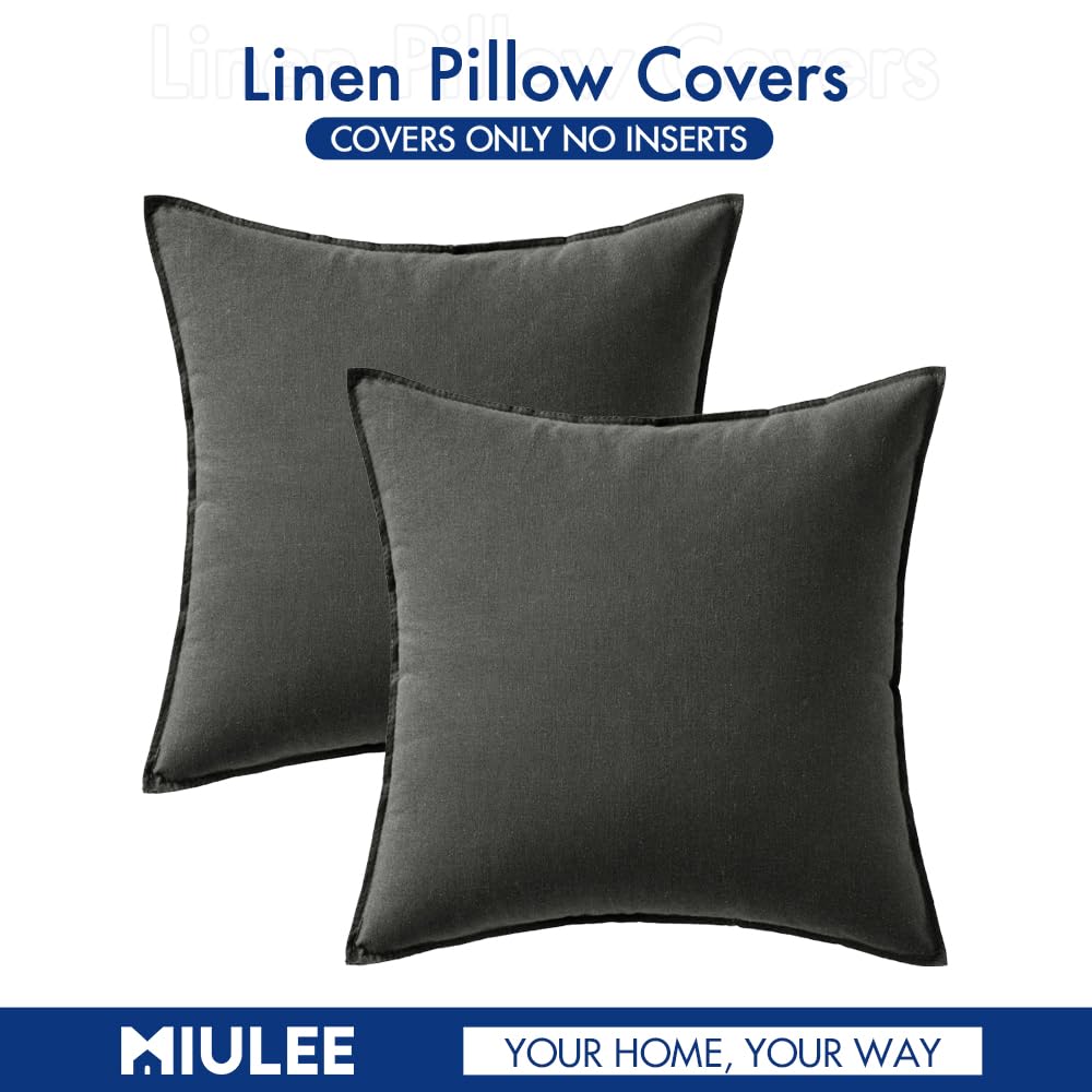 Foto 7 pulgar | Fundas De Almohada Miulee De Lino Gris Oscuro, 66 X 66 Cm, Paquete De 2 - Venta Internacional.