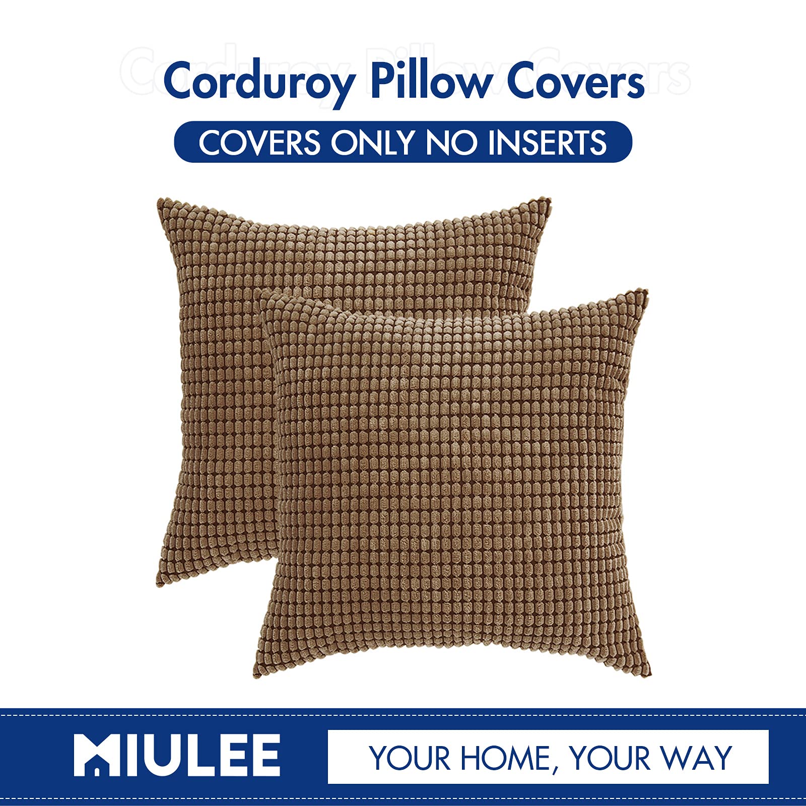 Foto 7 pulgar | Fundas De Almohada Miulee De Pana Marrón, Paquete De 2 Unidades, 45 X 45 Cm - Venta Internacional.