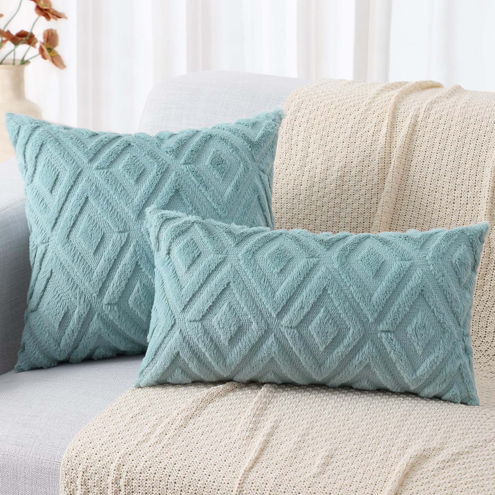 Foto 8 pulgar | Fundas De Almohada Decoruhome Spring De Lana Sintética De 66 X 66 Cm, Color Verde Menta - Venta Internacional.