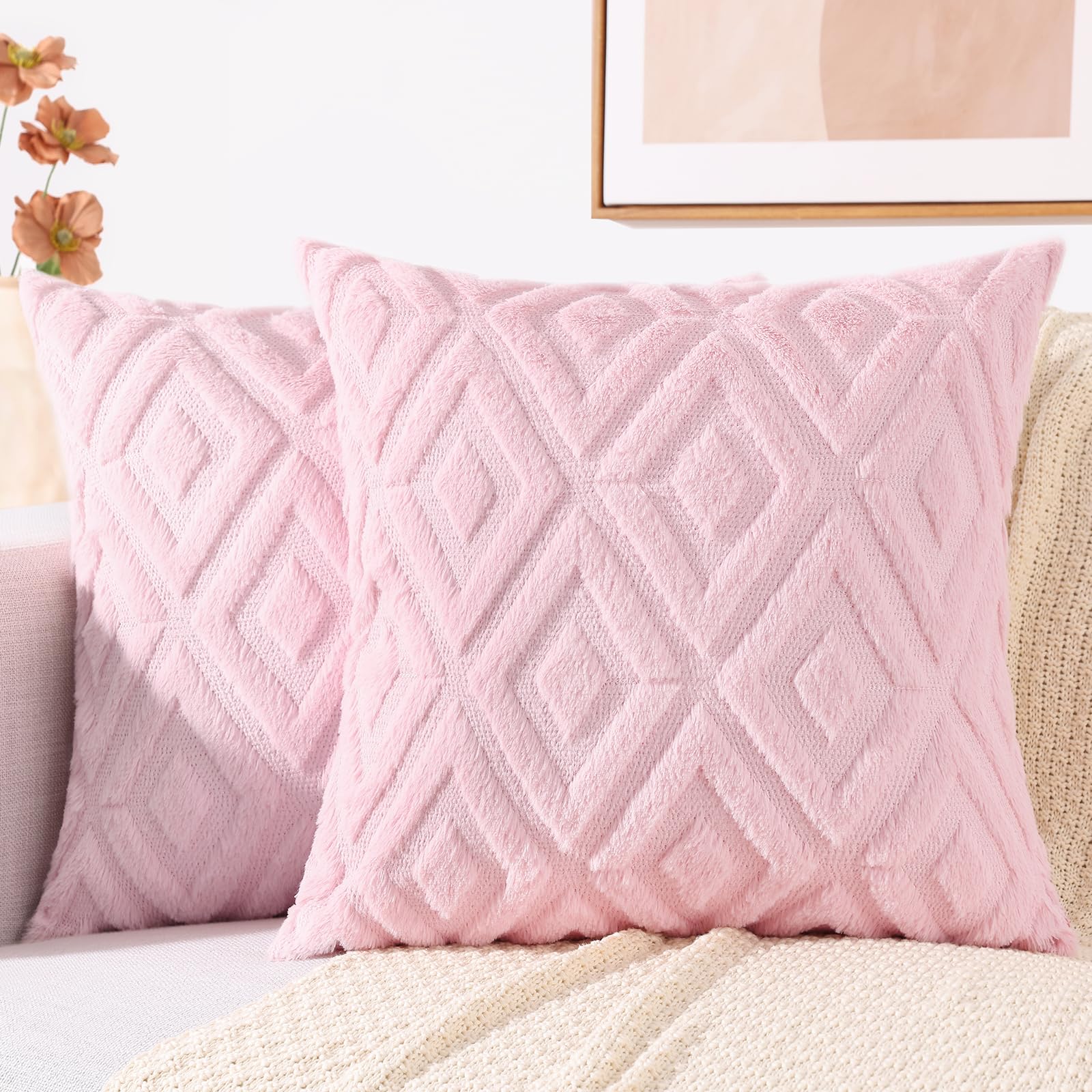 Foto 1 | Fundas De Almohada Decoruhome Spring De Lana Sintética De 26 X 26 Cm, Color Rosa Claro - Venta Internacional.