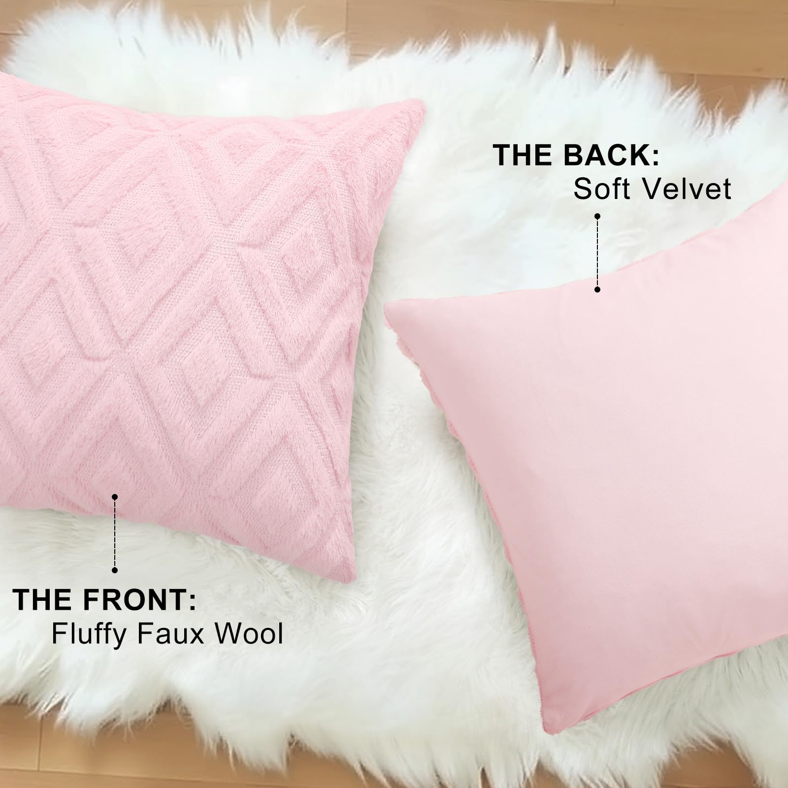 Foto 5 pulgar | Fundas De Almohada Decoruhome Spring De Lana Sintética De 26 X 26 Cm, Color Rosa Claro - Venta Internacional.