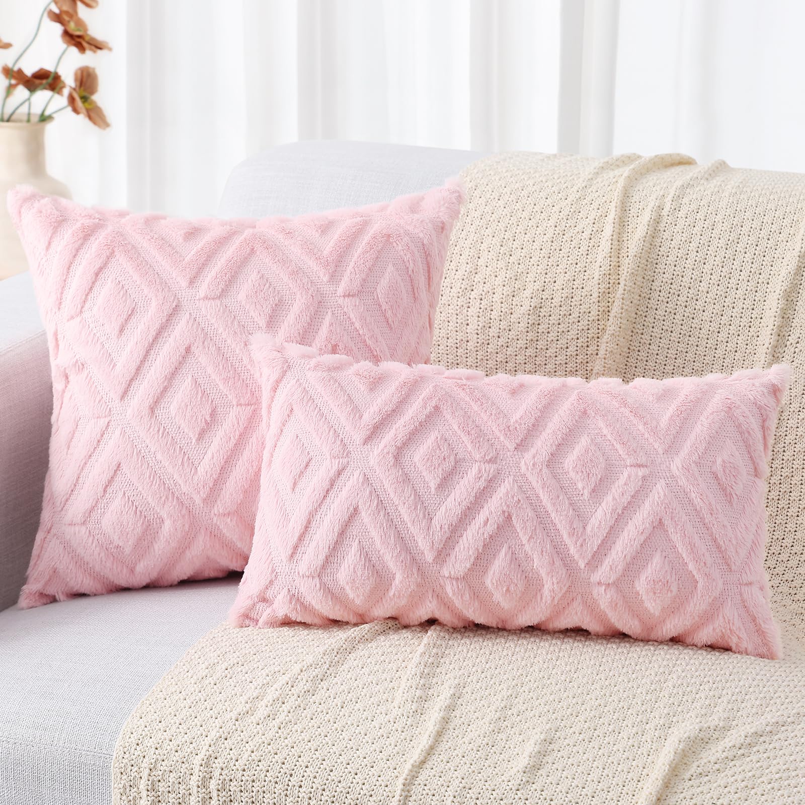 Foto 8 pulgar | Fundas De Almohada Decoruhome Spring De Lana Sintética De 26 X 26 Cm, Color Rosa Claro - Venta Internacional.