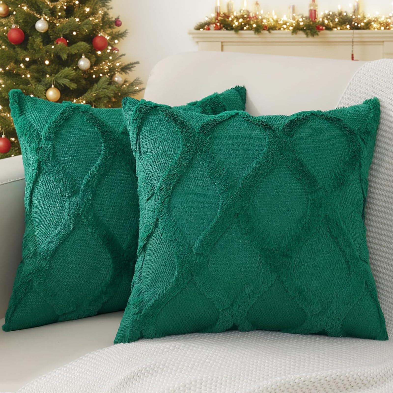 Foto 2 pulgar | Fundas De Cojín Decoruhome, Suave Felpa, Piel Sintética Y Lana, Color Verde - Venta Internacional.