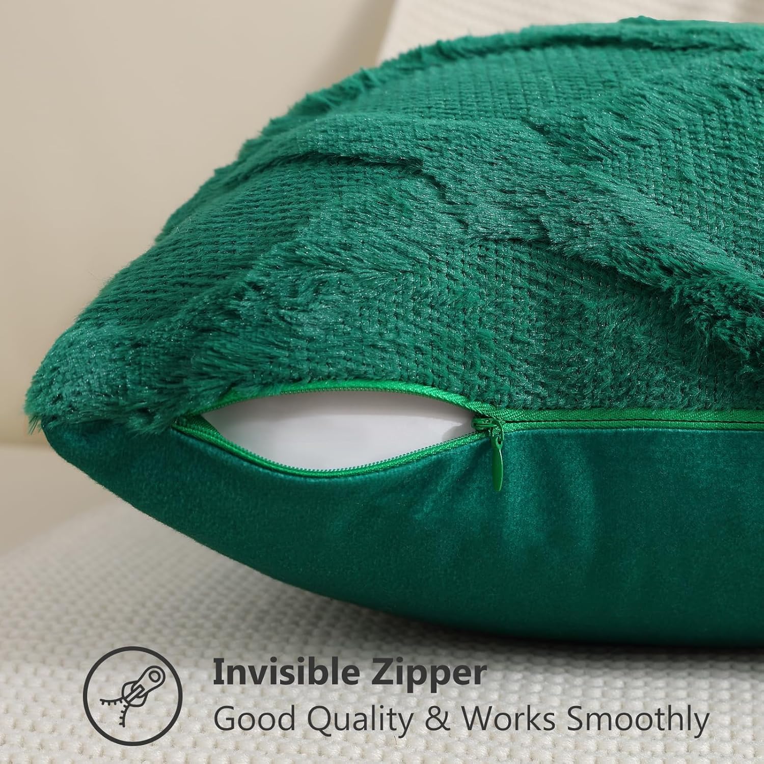 Foto 5 pulgar | Fundas De Cojín Decoruhome, Suave Felpa, Piel Sintética Y Lana, Color Verde - Venta Internacional.