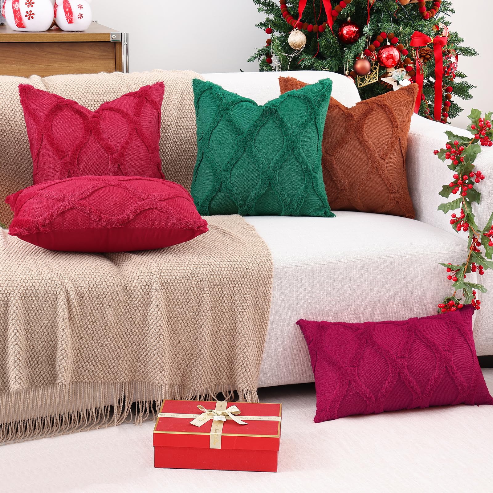 Foto 5 | Fundas De Cojín Decoruhome, Suave Felpa, Piel Sintética Y Lana, Color Verde - Venta Internacional.