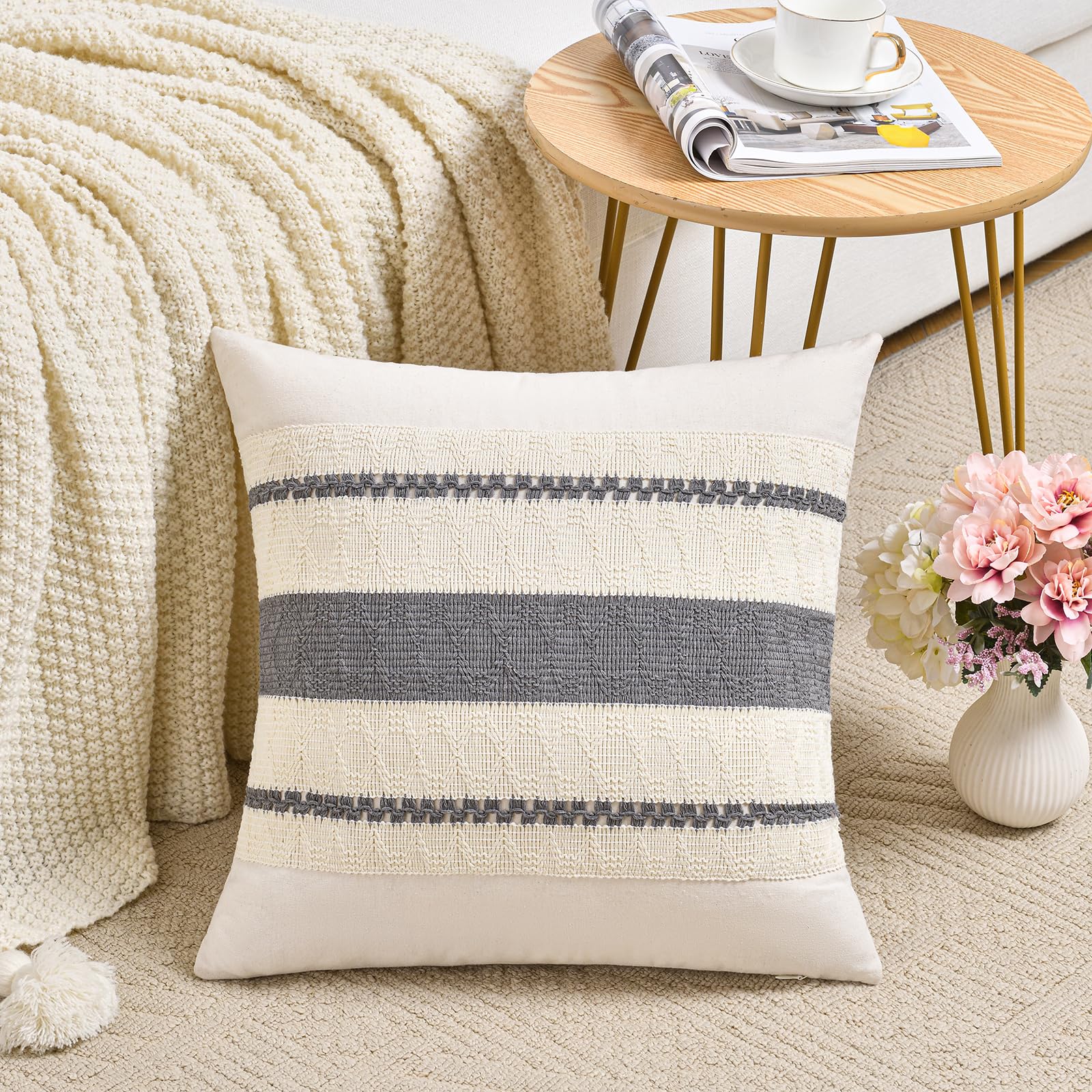 Foto 2 | Juego De 2 Fundas De Cojín Fancy Homi, Gris Neutro, 60 X 60 Cm - Venta Internacional.