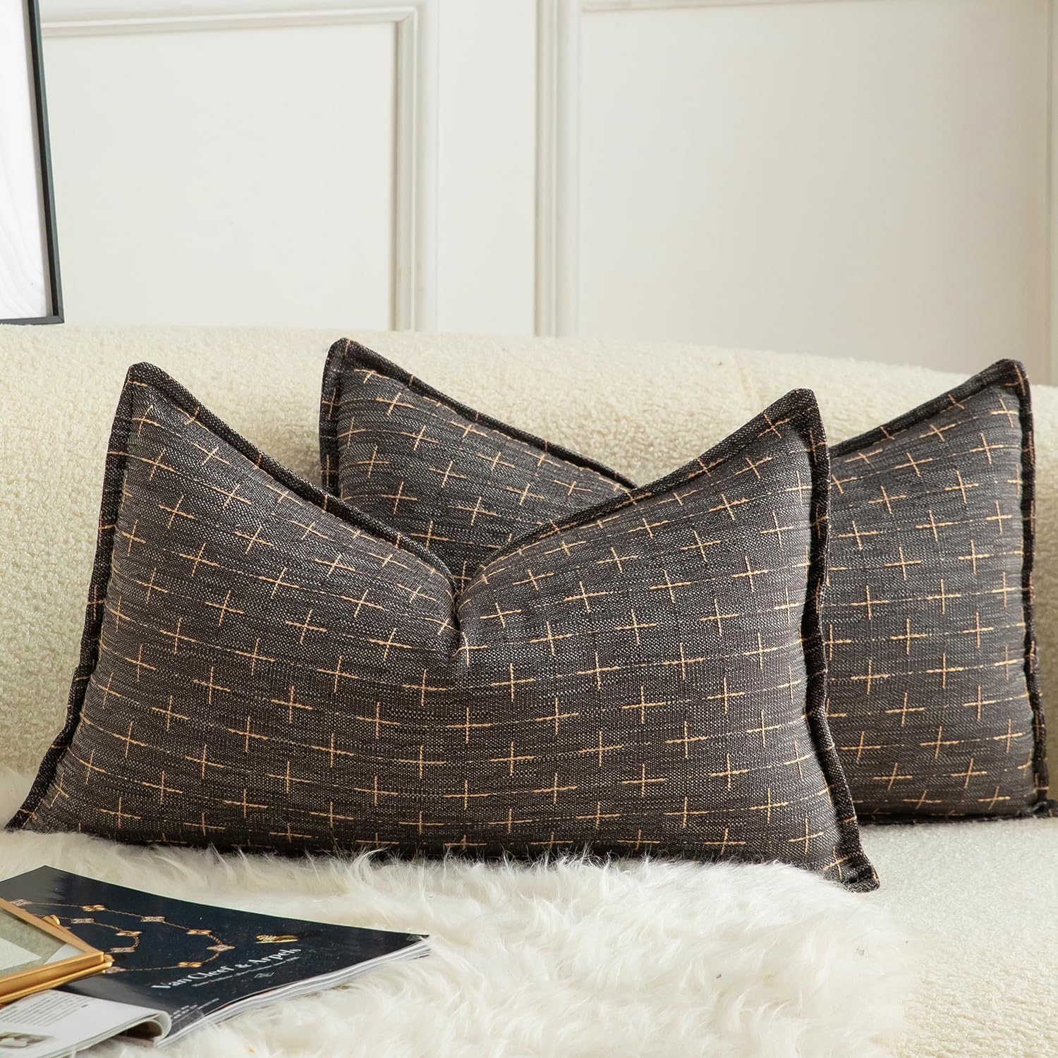 Fundas De Almohada Mandioo De Lino De Arpillera, 30 X 50 Cm, Paquete De 2, Color Gris Oscuro - Venta Internacional.