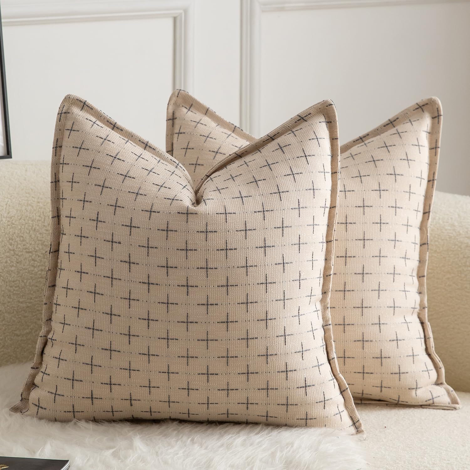Fundas De Almohada Mandioo De Lino De Arpillera, 45 X 45 Cm, Paquete De 2 Unidades, Color Blanco Grisáceo - Ven