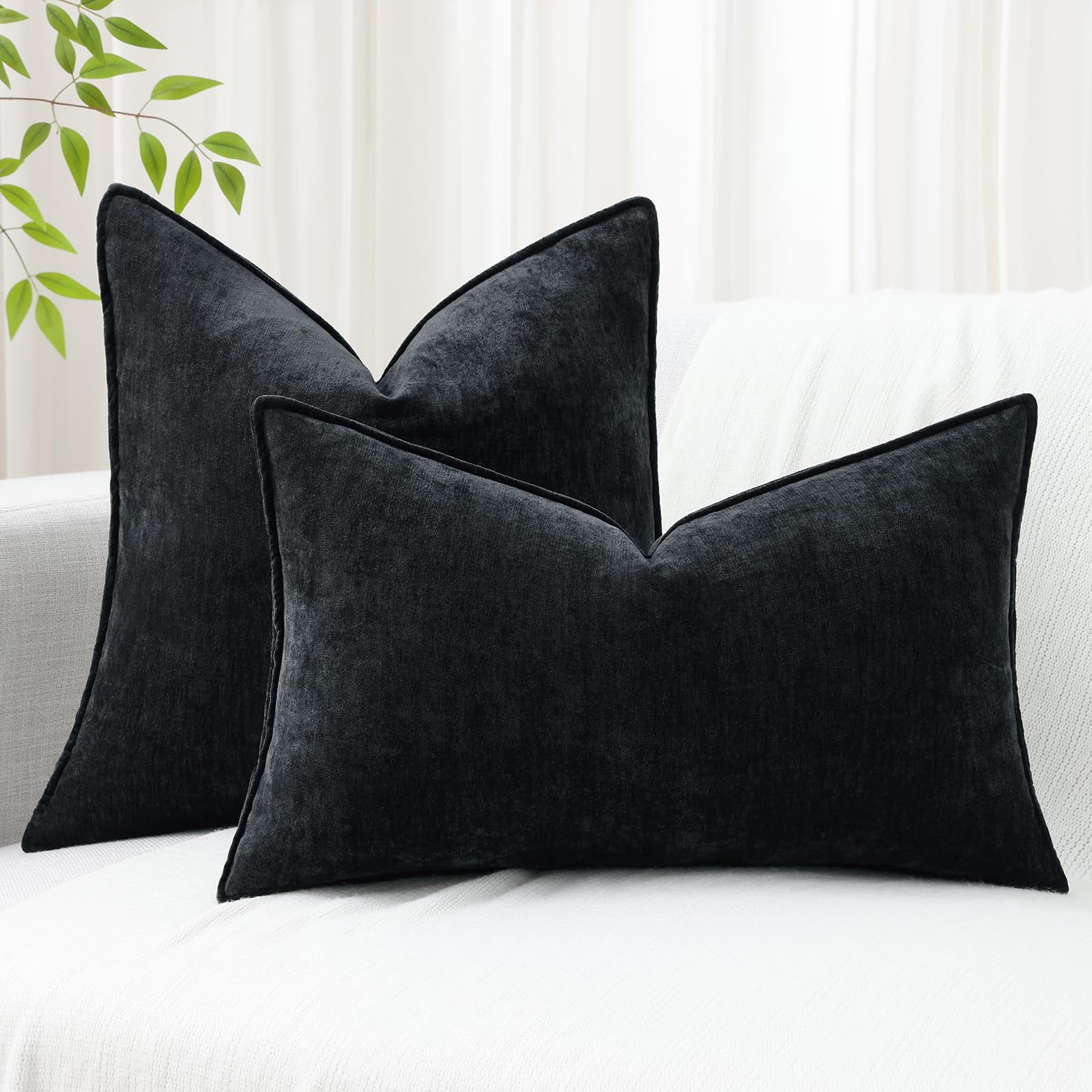 Foto 8 pulgar | Juego De 2 Fundas De Cojín Decoruhome Chenille (26 X 26 Cm), Color Negro - Venta Internacional.