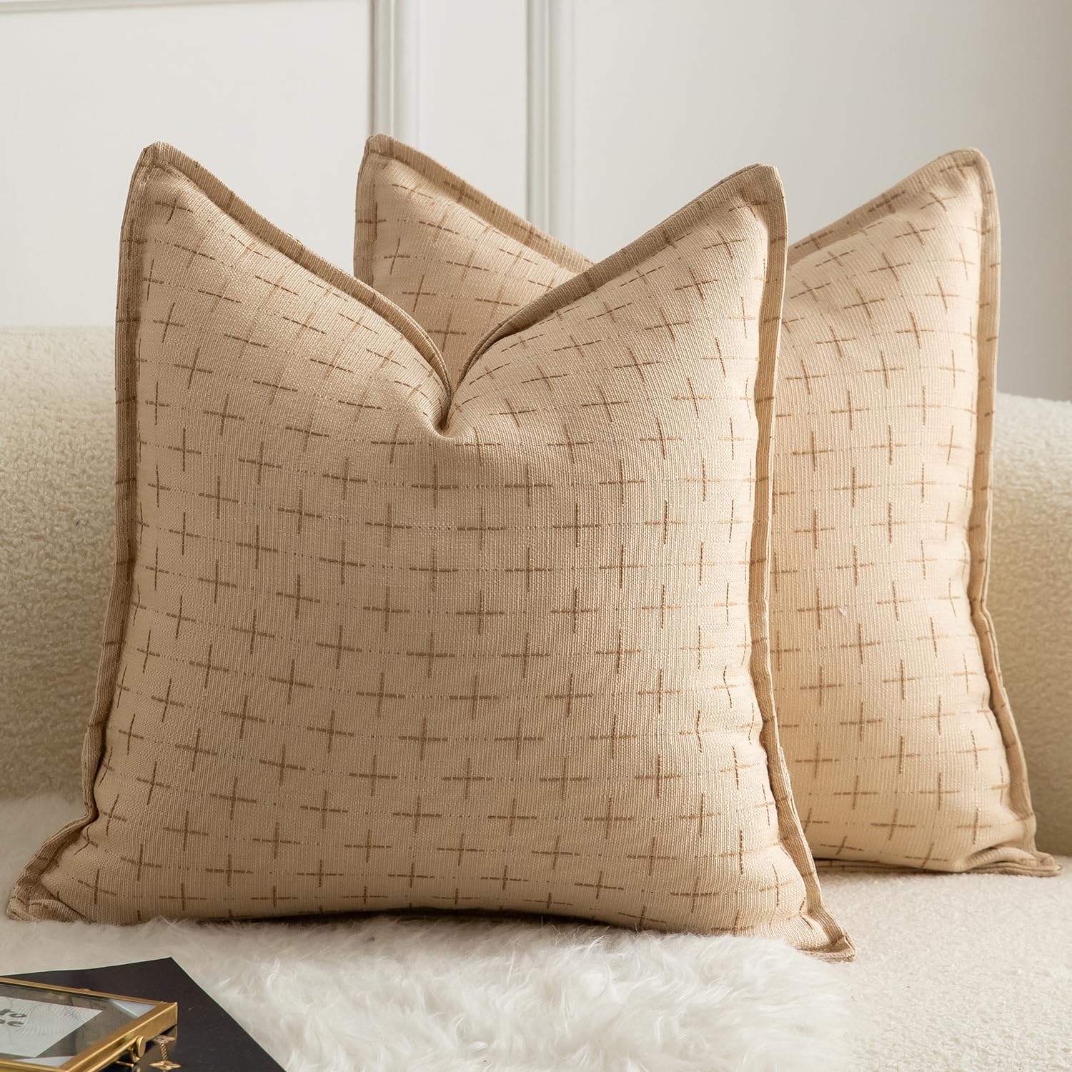 Fundas De Almohada Mandioo De Lino De Arpillera, 45 X 45 Cm, Paquete De 2 Unidades, Color Beige - Venta Internacional.