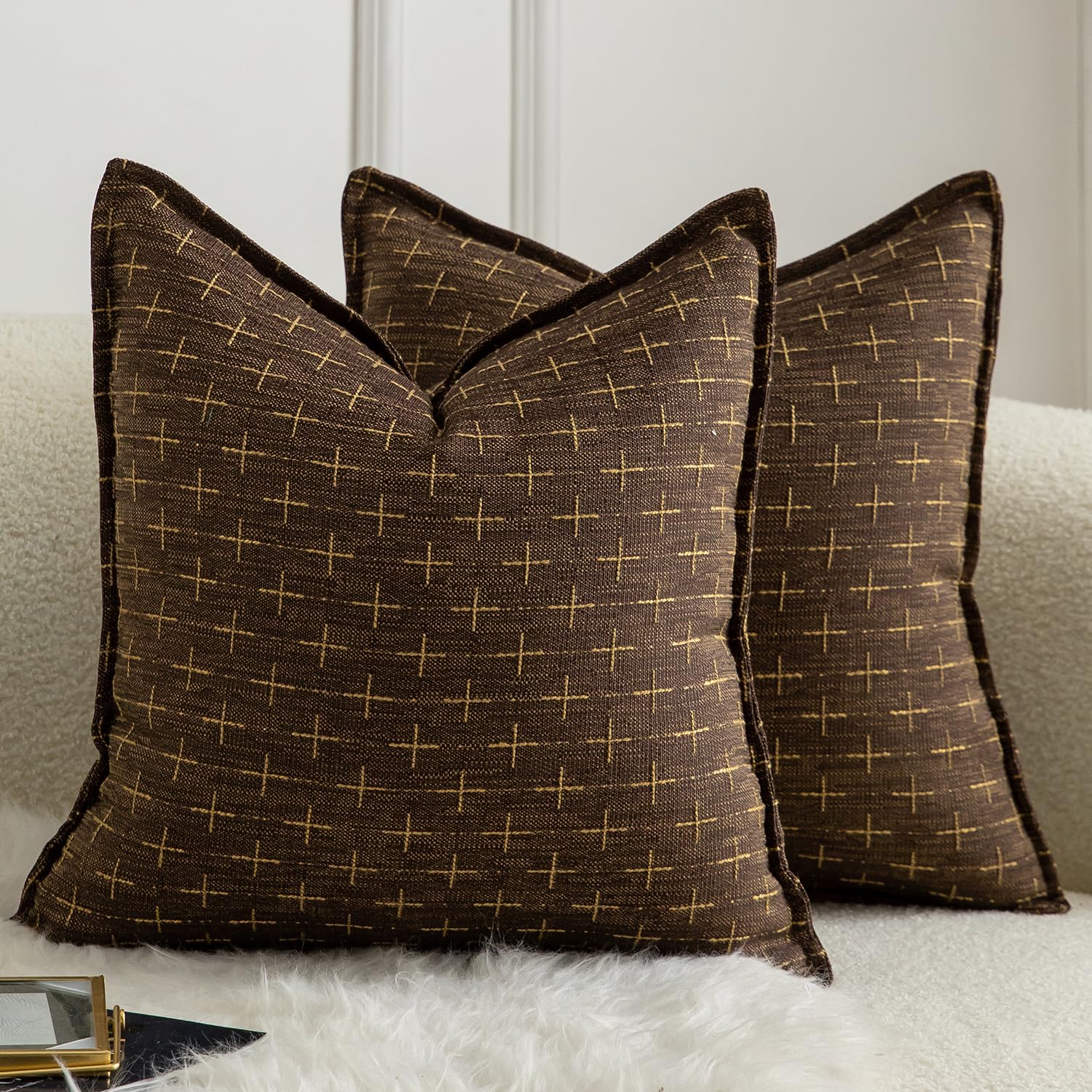 Fundas De Almohada Mandioo De Lino De Arpillera, 45 X 45 Cm, Paquete De 2, Color Marrón - Venta Internacional.
