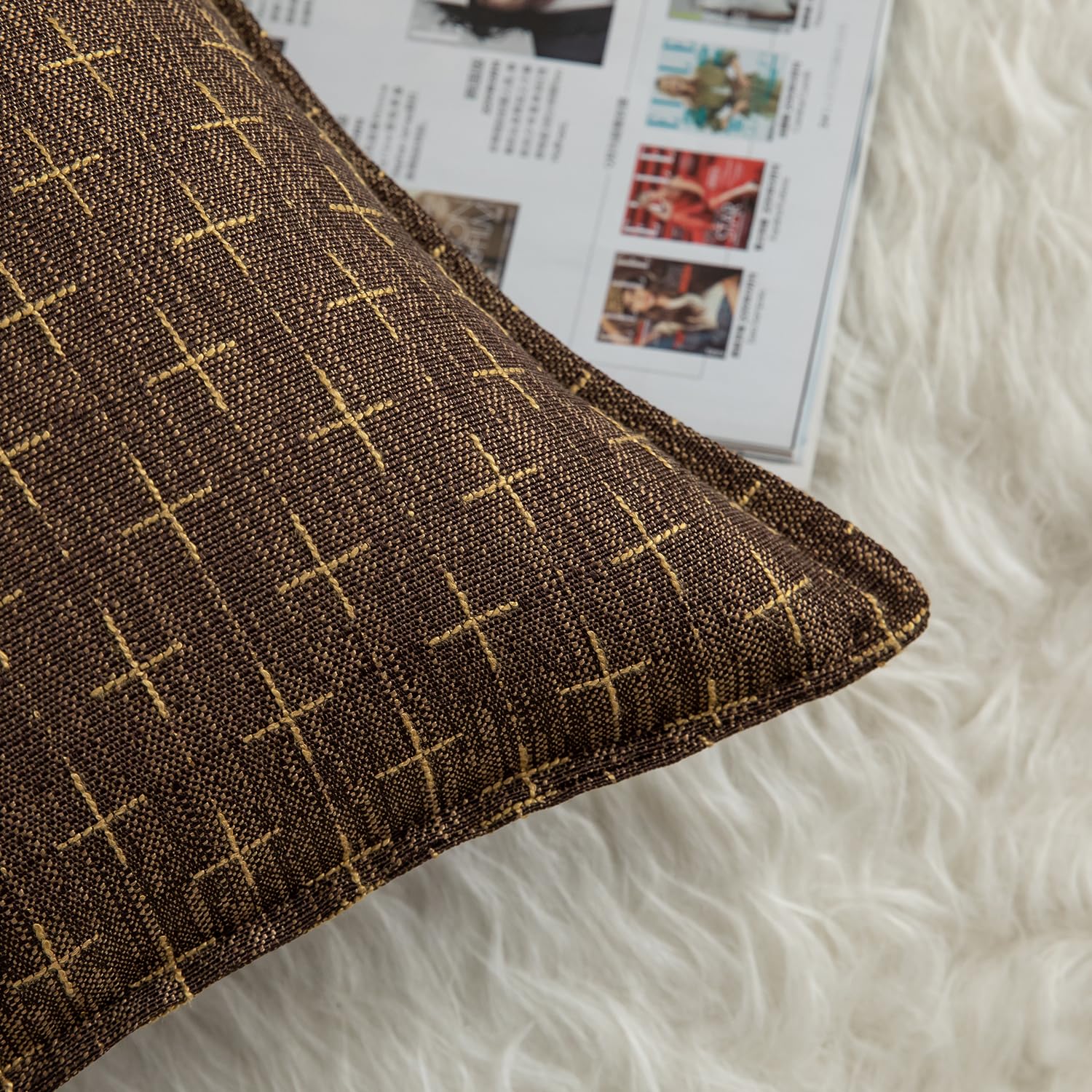 Foto 2 | Fundas De Almohada Mandioo De Lino De Arpillera, 45 X 45 Cm, Paquete De 2, Color Marrón - Venta Internacional.