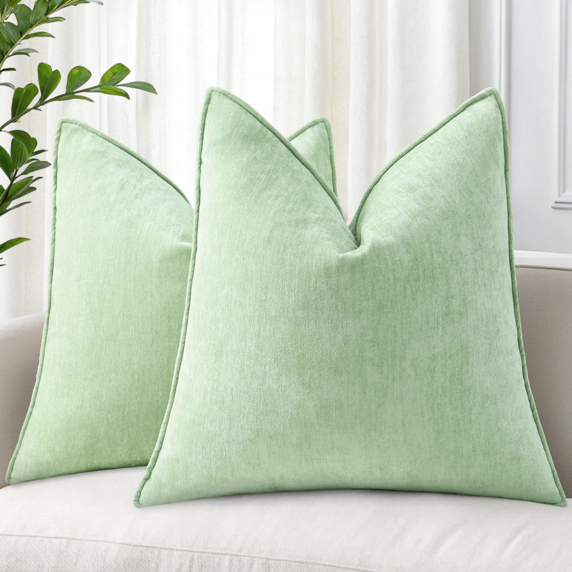 Foto 2 pulgar | Fundas De Almohada Decoruhome Spring Chenille, 26 X 26 Cm, Color Verde Salvia - Venta Internacional.