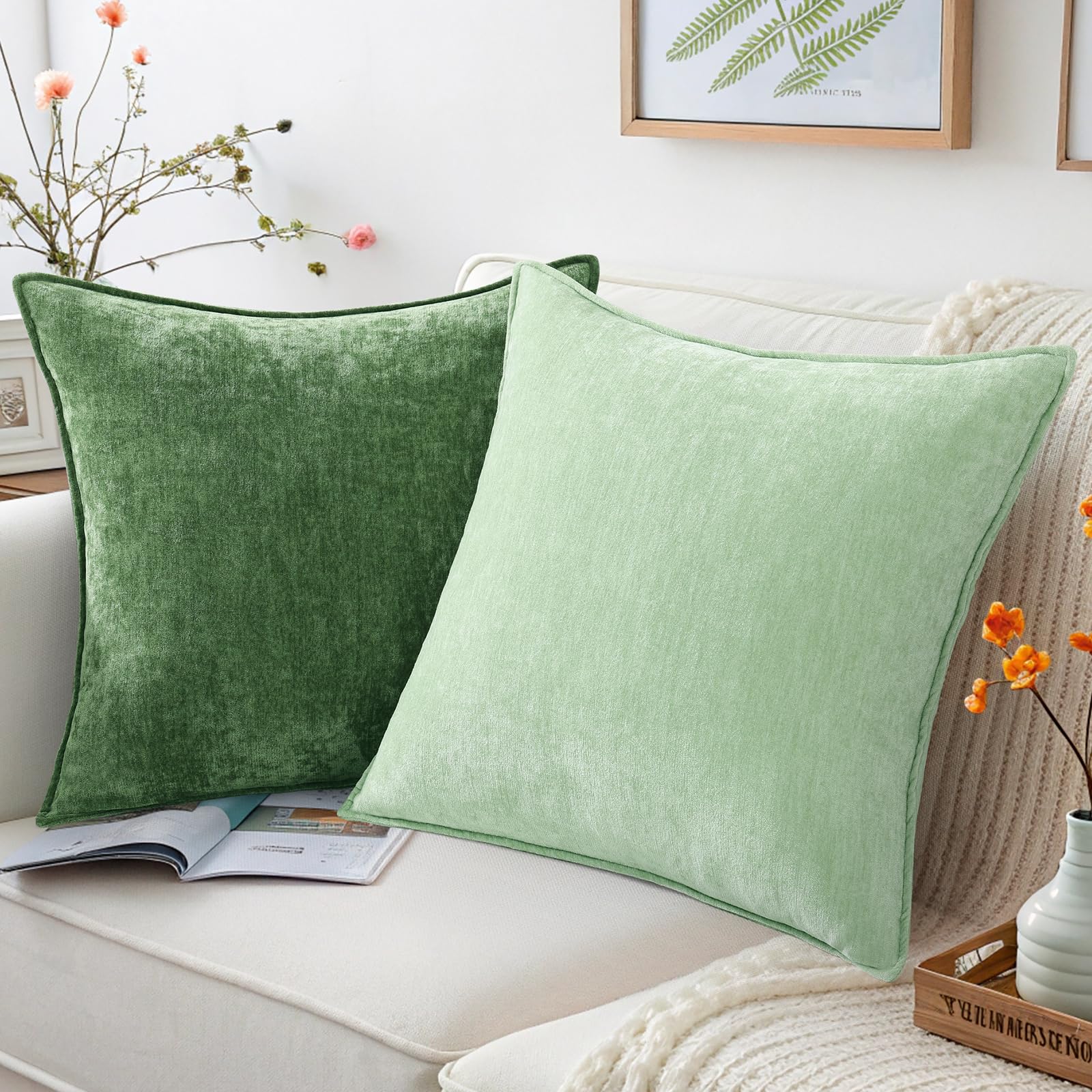 Foto 5 pulgar | Fundas De Almohada Decoruhome Spring Chenille, 26 X 26 Cm, Color Verde Salvia - Venta Internacional.