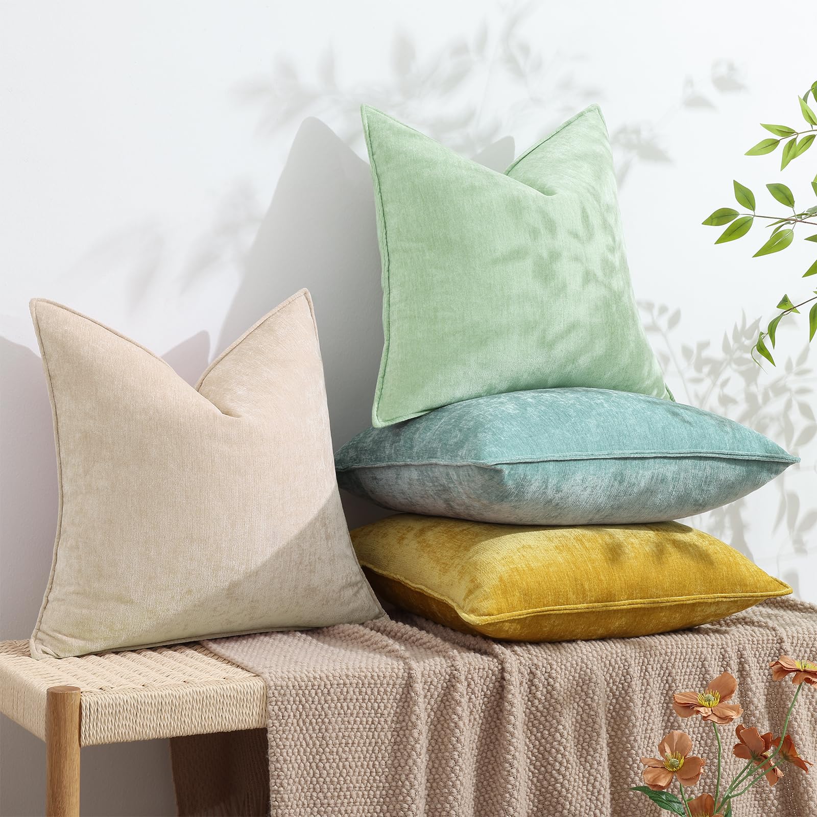 Foto 6 pulgar | Fundas De Almohada Decoruhome Spring Chenille, 26 X 26 Cm, Color Verde Salvia - Venta Internacional.