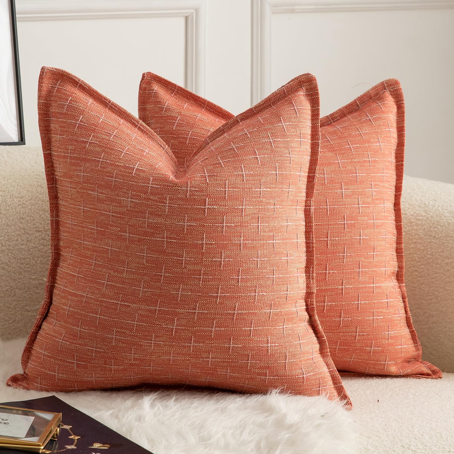 Fundas De Almohada Mandioo De Lino De Arpillera, 40 X 40 Cm, Paquete De 2 Unidades, Color Rojo - Venta Internacional.