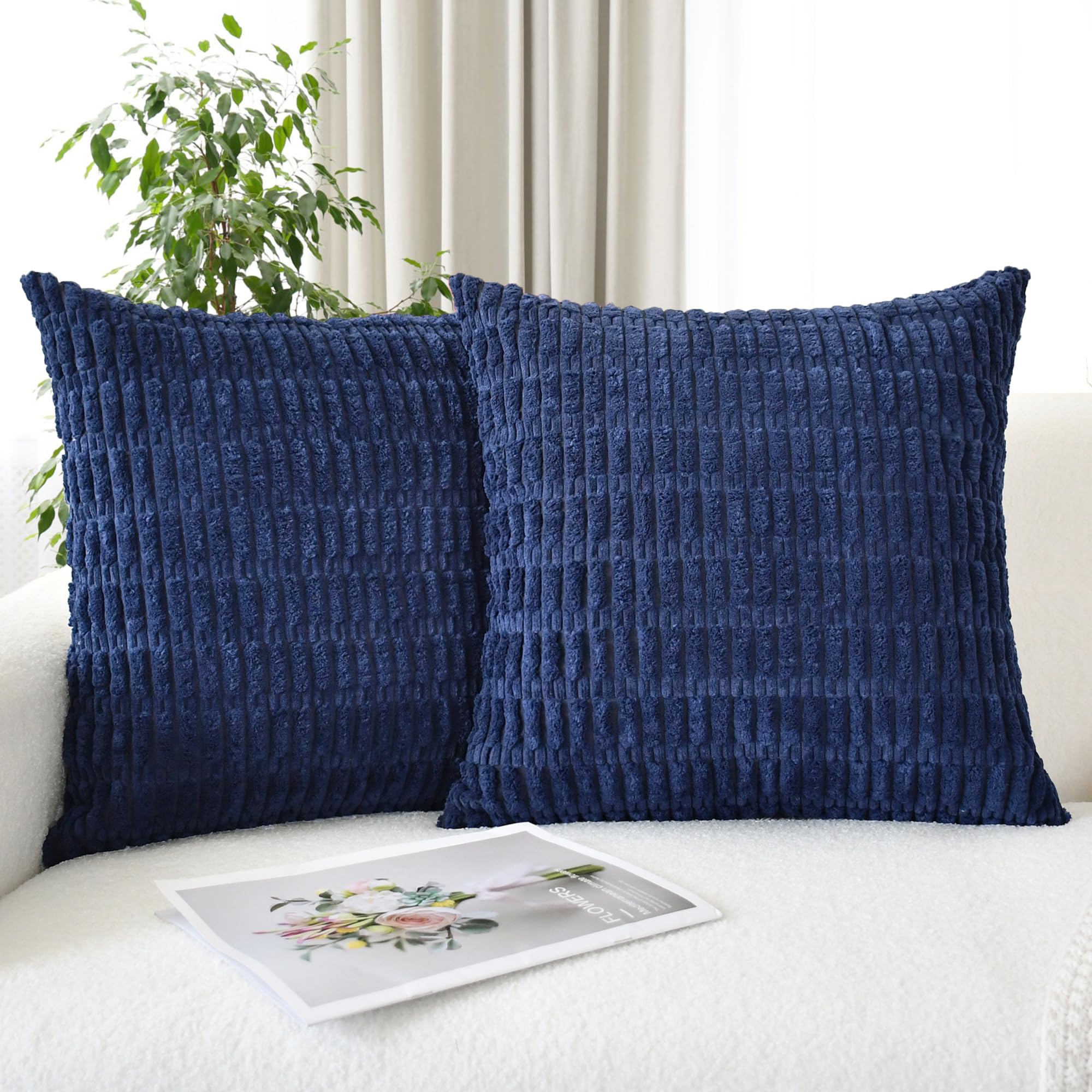 Fundas De Cojín Calitime Comfy Corduroy Boho De 45 Cm, Color Azul Marino - Venta Internacional.