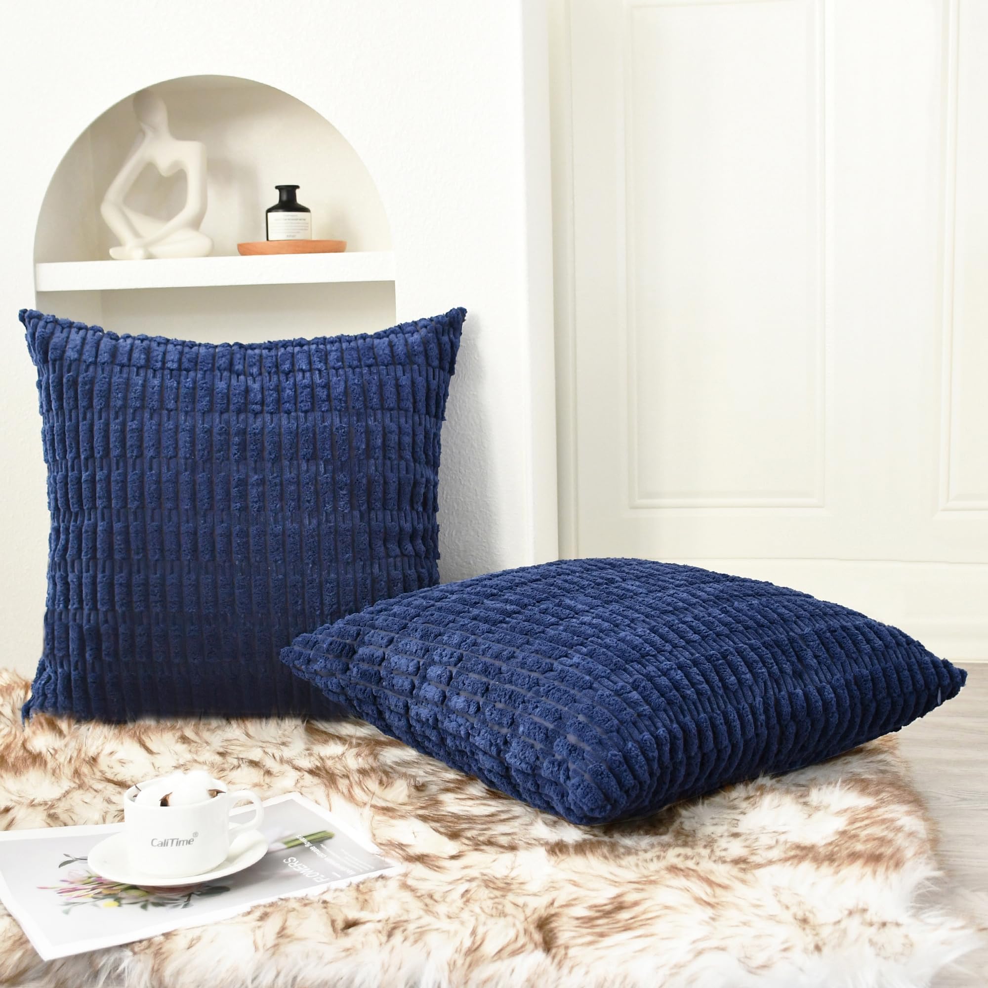 Foto 3 pulgar | Fundas De Cojín Calitime Comfy Corduroy Boho De 45 Cm, Color Azul Marino - Venta Internacional.