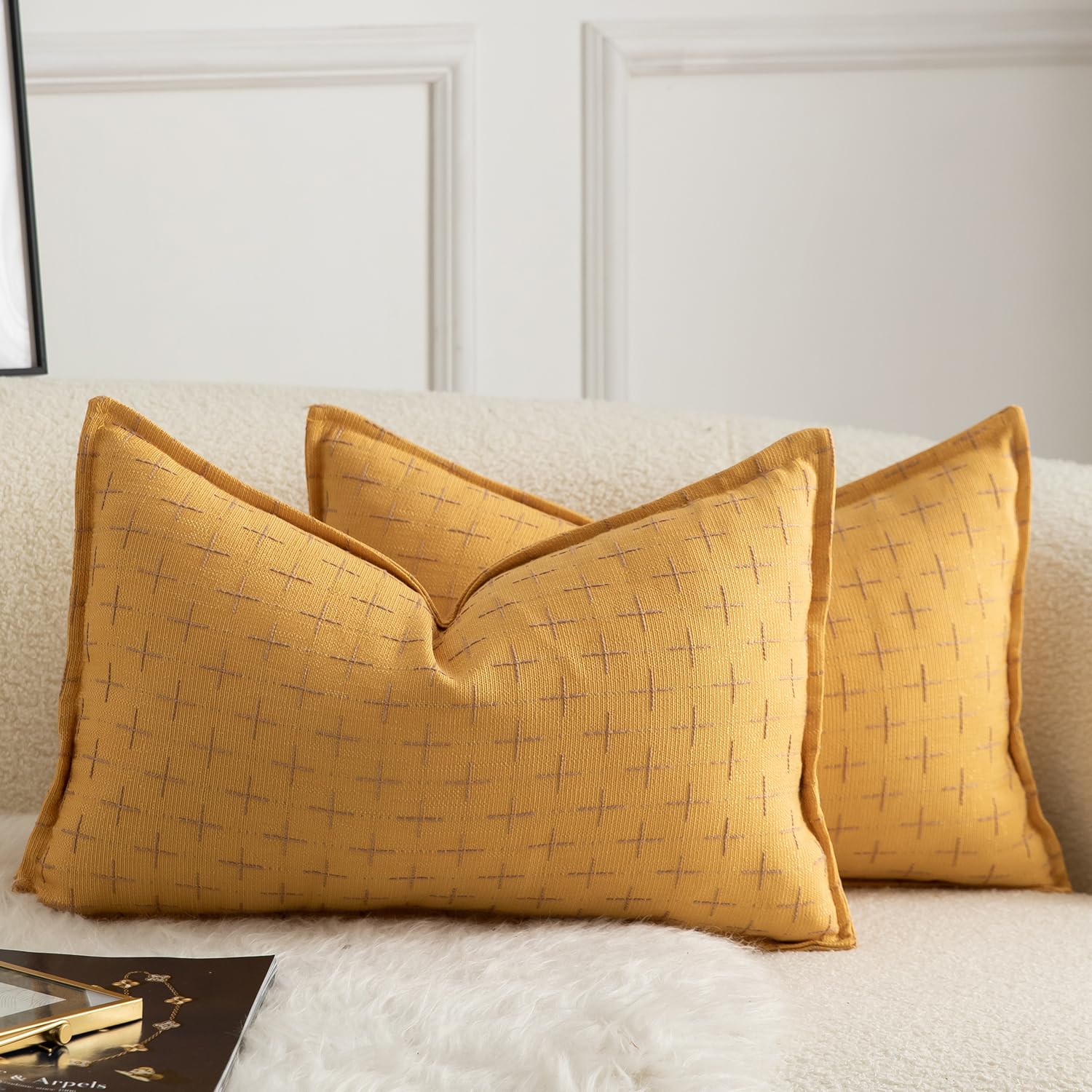 Fundas De Almohada Mandioo De Lino De Arpillera, 30 X 50 Cm, Paquete De 2 Unidades, Amarillas - Venta Internacional.