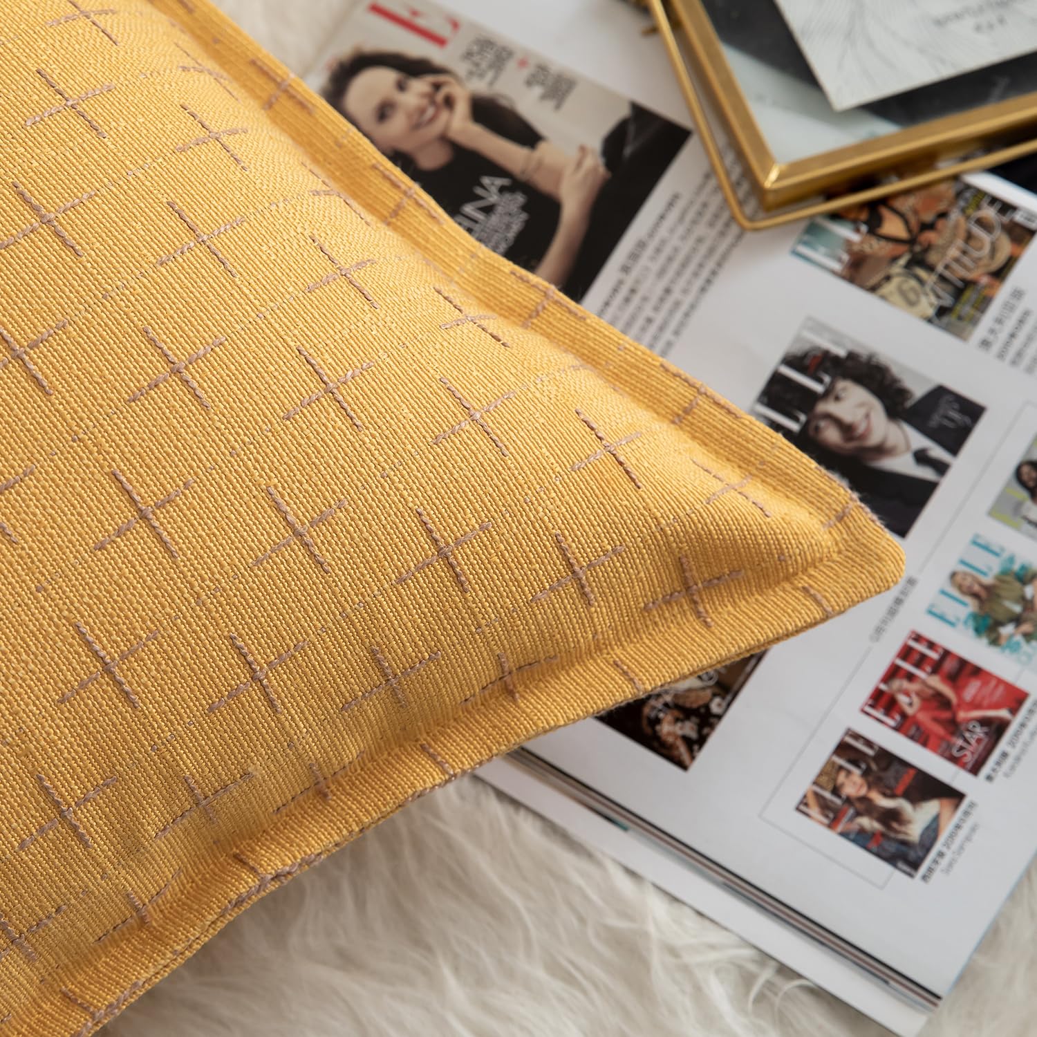 Foto 2 | Fundas De Almohada Mandioo De Lino De Arpillera, 30 X 50 Cm, Paquete De 2 Unidades, Amarillas - Venta Internacional.