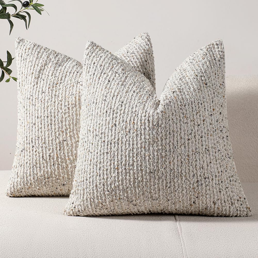 Juego De 2 Fundas De Almohada Dezene, Rayas, 45 X 45 Cm, Diseño Boucle, Color Gris Crema - Venta Internacional.