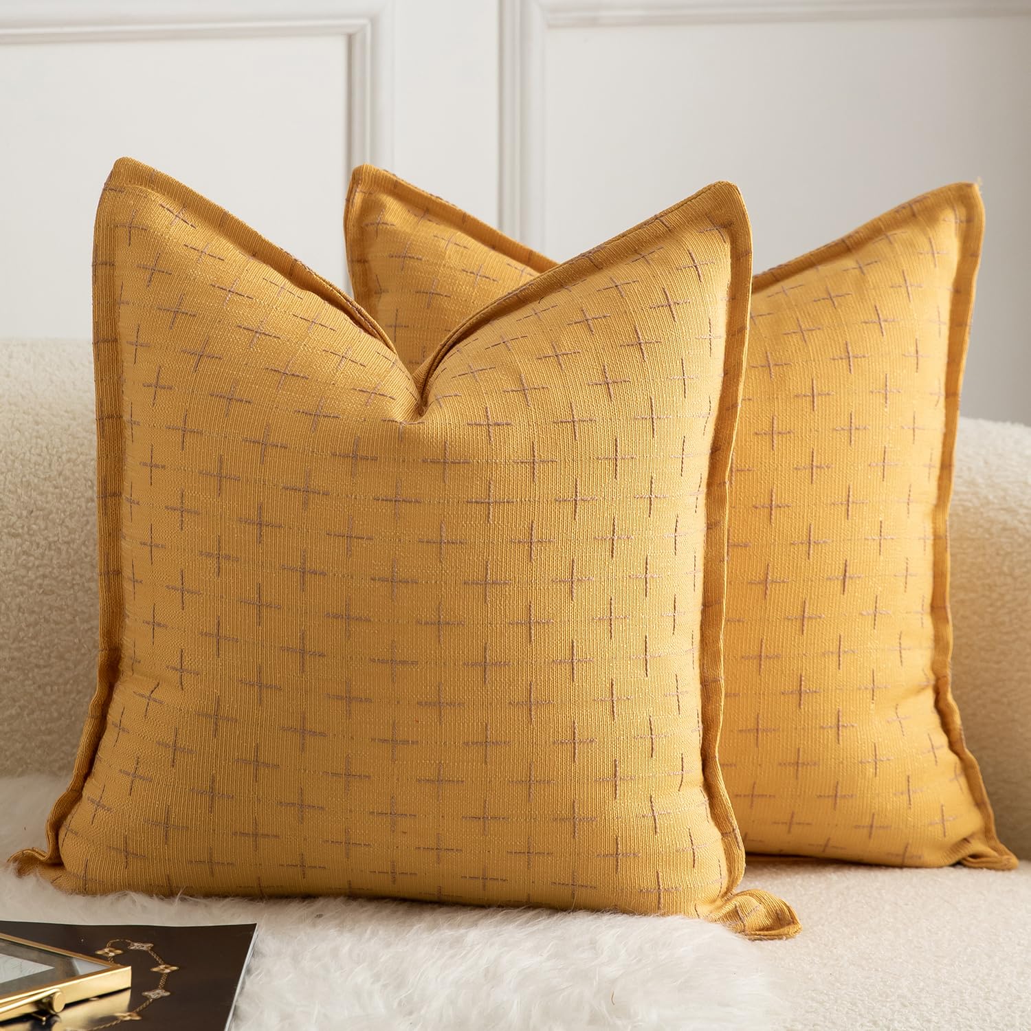 Fundas De Almohada Mandioo De Lino De Arpillera, 45 X 45 Cm, Paquete De 2 Unidades, Amarillas - Venta Internacional.