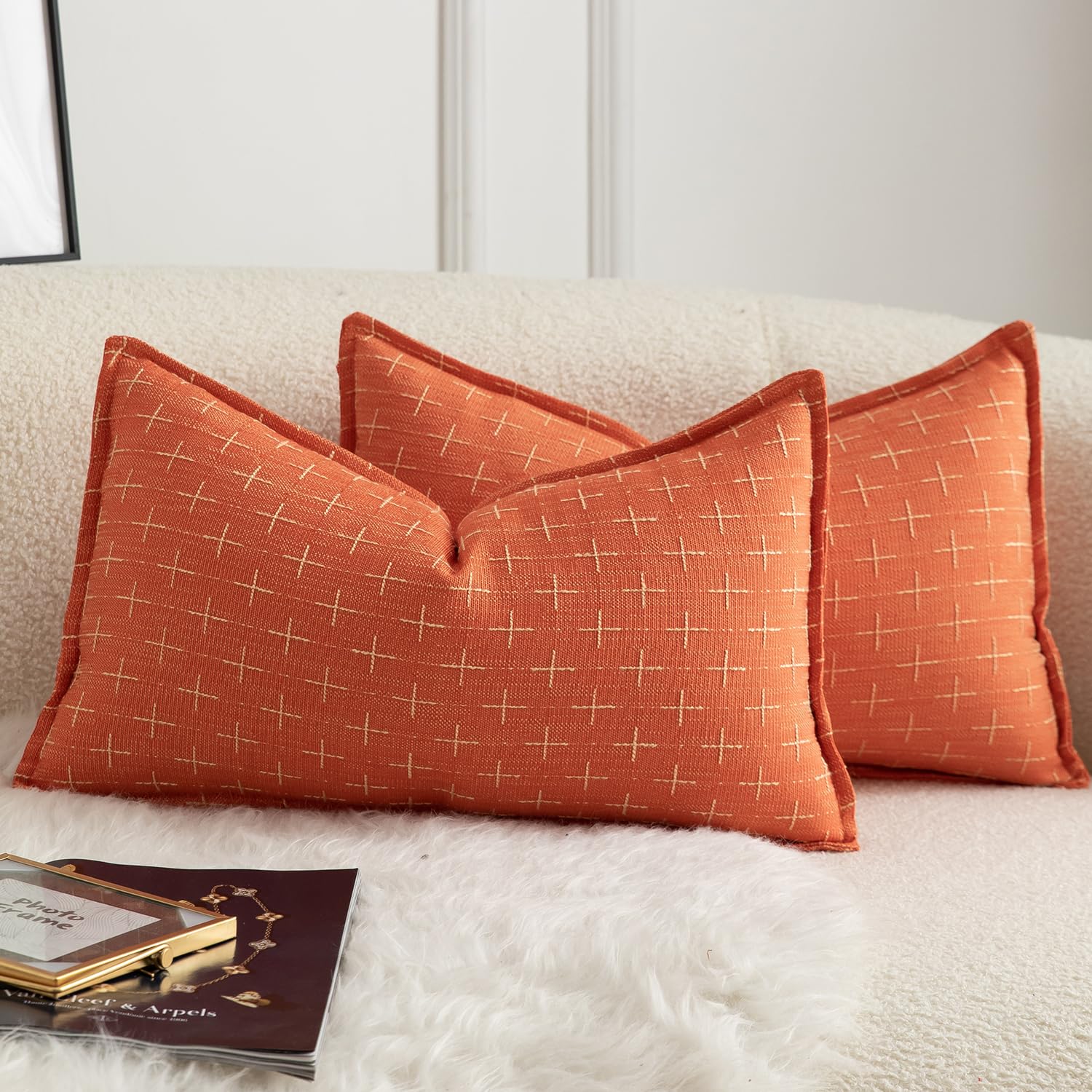Fundas De Almohada Mandioo De Lino De Arpillera, 30 X 50 Cm, Paquete De 2 Unidades, Color Naranja - Venta Internacional.