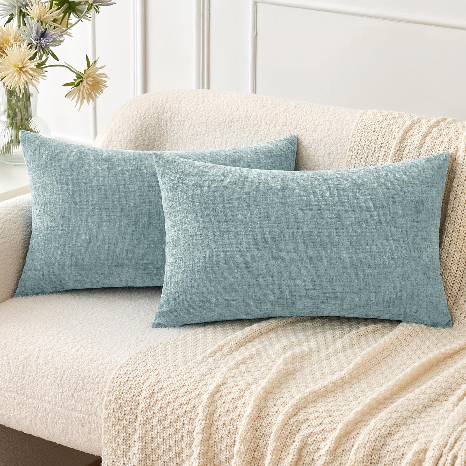 Fundas De Almohada Miulee De Felpilla Azul Claro, 30 X 50 Cm, Paquete De 2 - Venta Internacional.