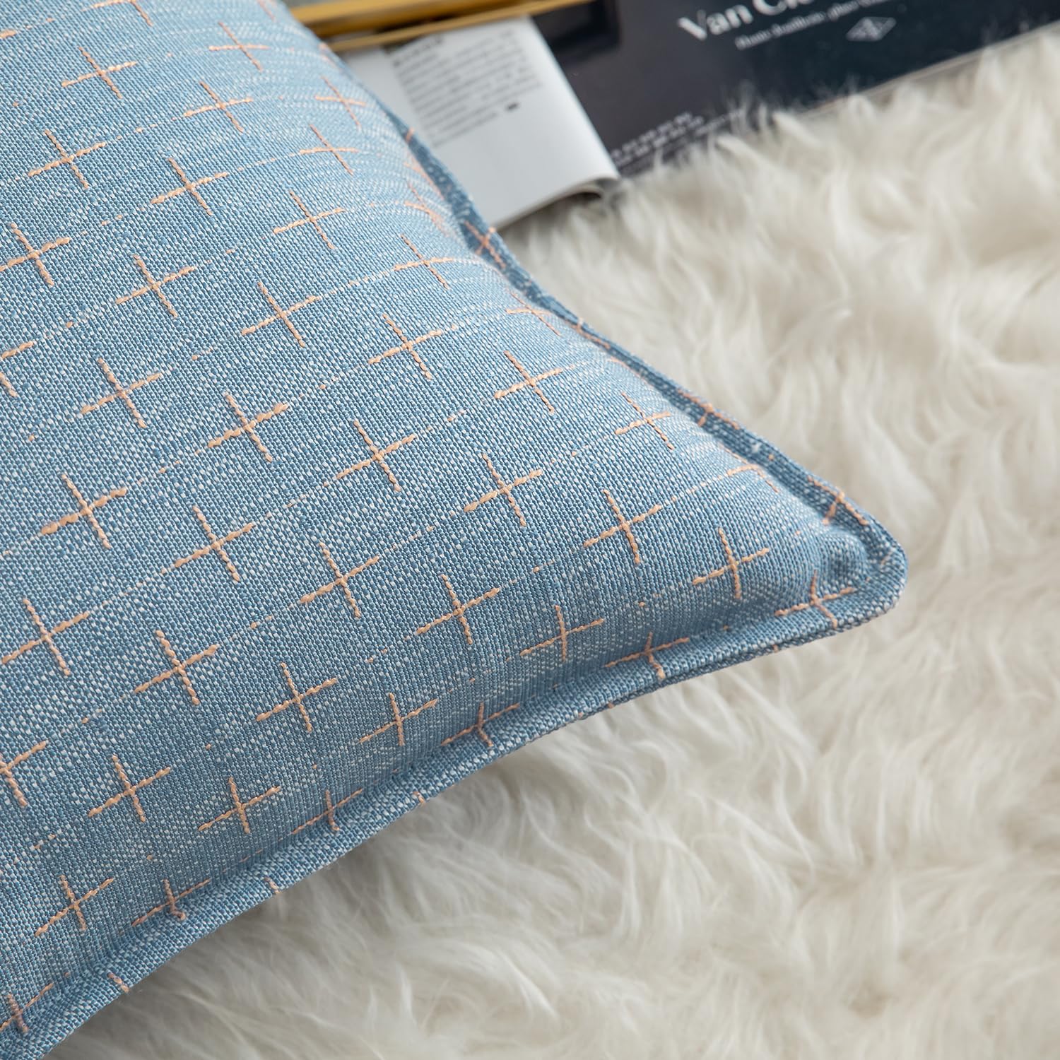 Foto 2 | Fundas De Almohada Mandioo De Lino De Arpillera, 30 X 50 Cm, Paquete De 2, Color Azul - Venta Internacional.