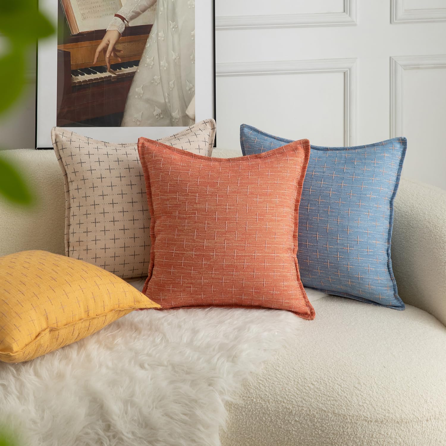 Foto 5 | Fundas De Almohada Mandioo De Lino De Arpillera, 30 X 50 Cm, Paquete De 2, Color Azul - Venta Internacional.
