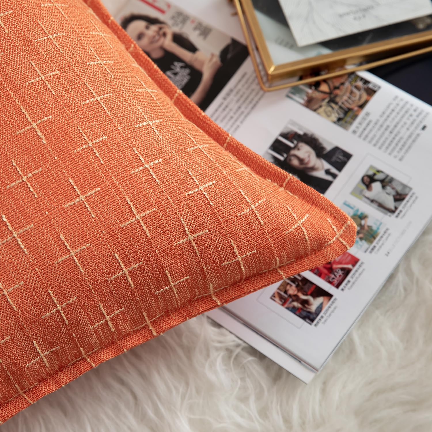 Foto 3 pulgar | Fundas De Almohada Mandioo De Lino De Arpillera De 40 X 40 Cm, Paquete De 2 Unidades, Color Naranja - Venta Internacio