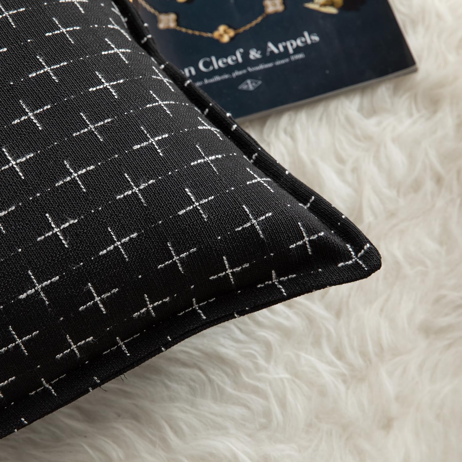 Foto 2 | Fundas De Almohada Mandioo De Lino De Arpillera, 45 X 45 Cm, 2 Unidades, Color Negro - Venta Internacional.