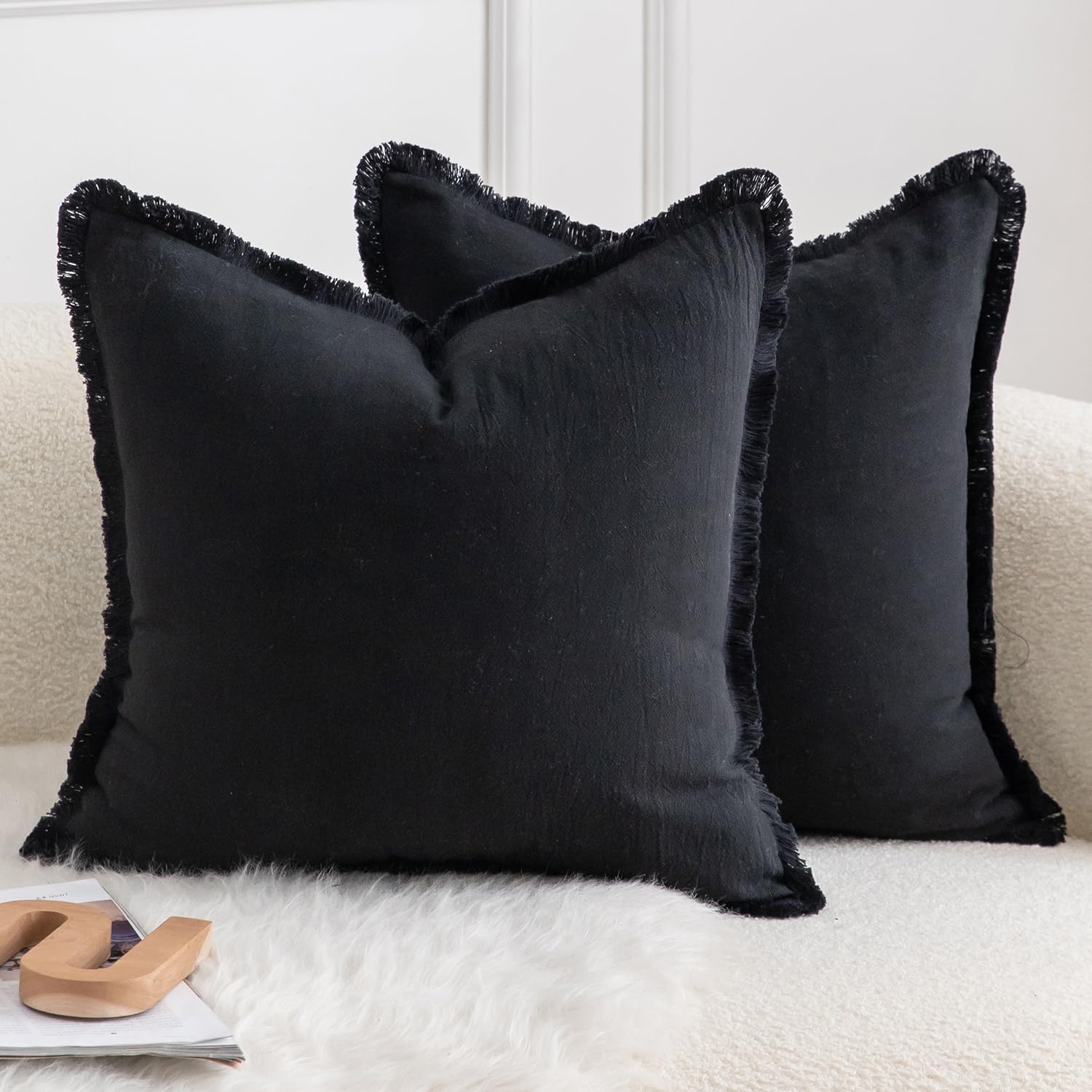 Foto 2 pulgar | Fundas De Almohada Mandioo De Algodón Neutro Con Flecos De 45 X 45 Cm, Color Negro (2) - Venta Internacional.