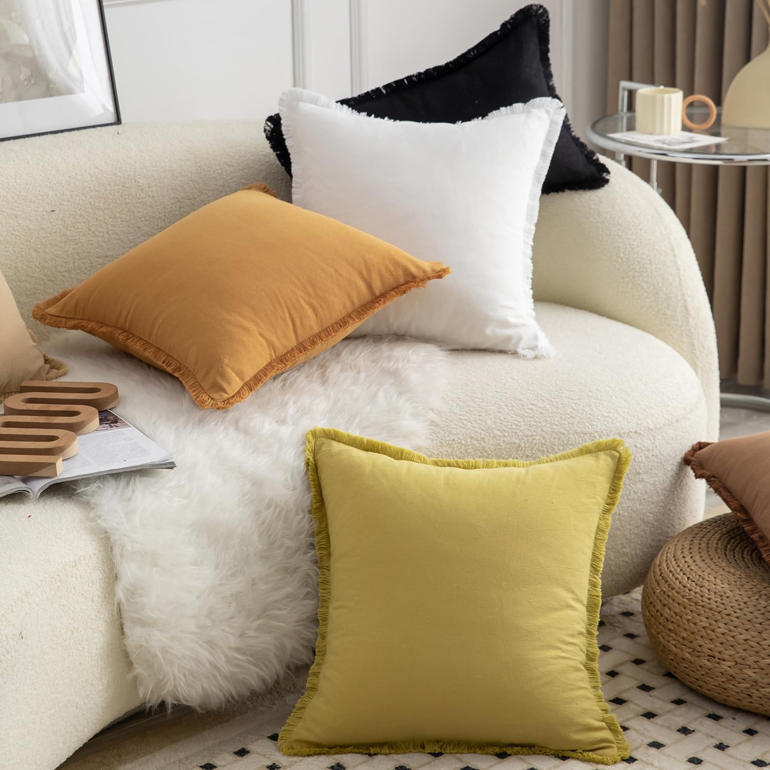 Foto 6 pulgar | Fundas De Almohada Mandioo De Algodón Neutro Con Flecos De 45 X 45 Cm, Color Negro (2) - Venta Internacional.