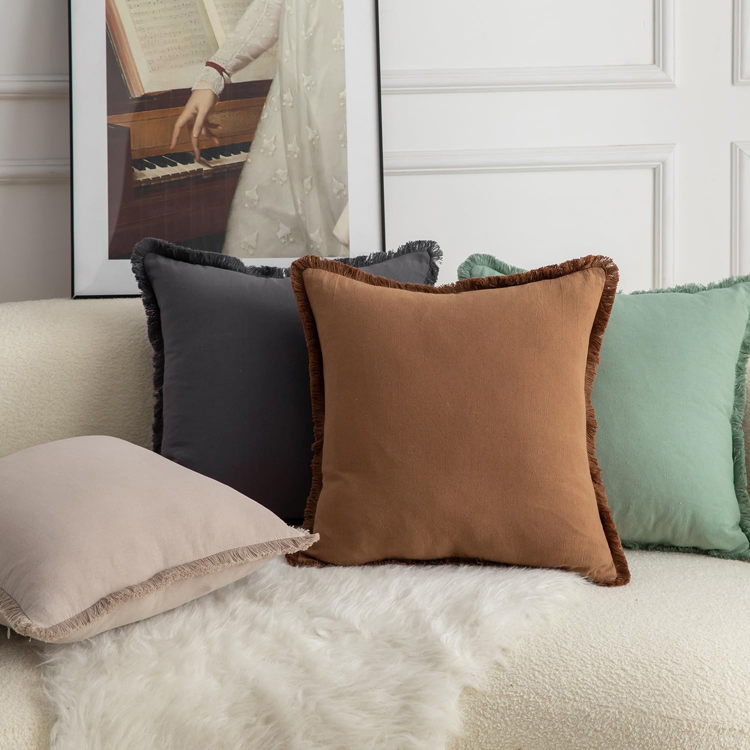 Foto 6 pulgar | Fundas De Cojín Mandioo De Algodón Neutro Con Flecos De 45 X 45 Cm - Venta Internacional.