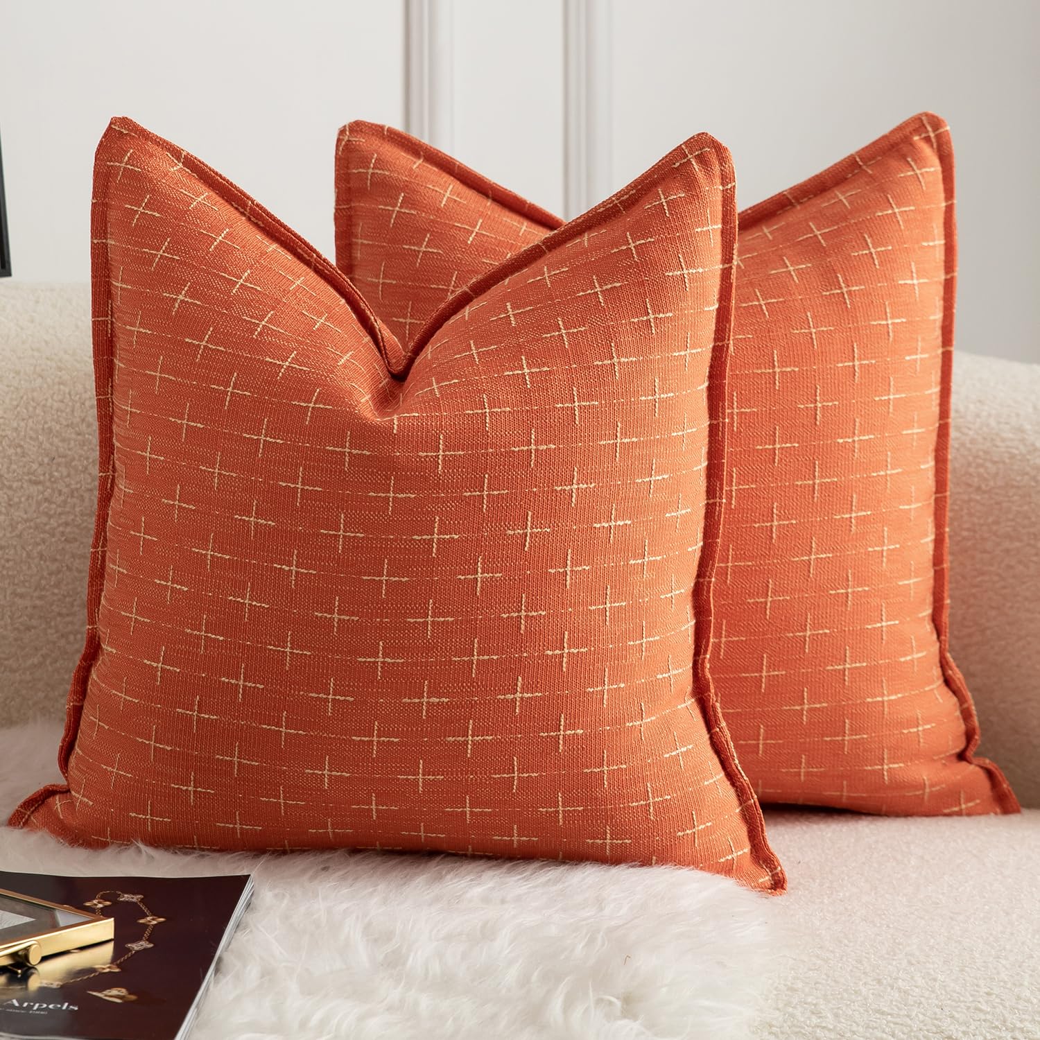 Fundas De Almohada Mandioo De Lino De Arpillera, 45 X 45 Cm, Paquete De 2 Unidades, Color Naranja - Venta Internacional.