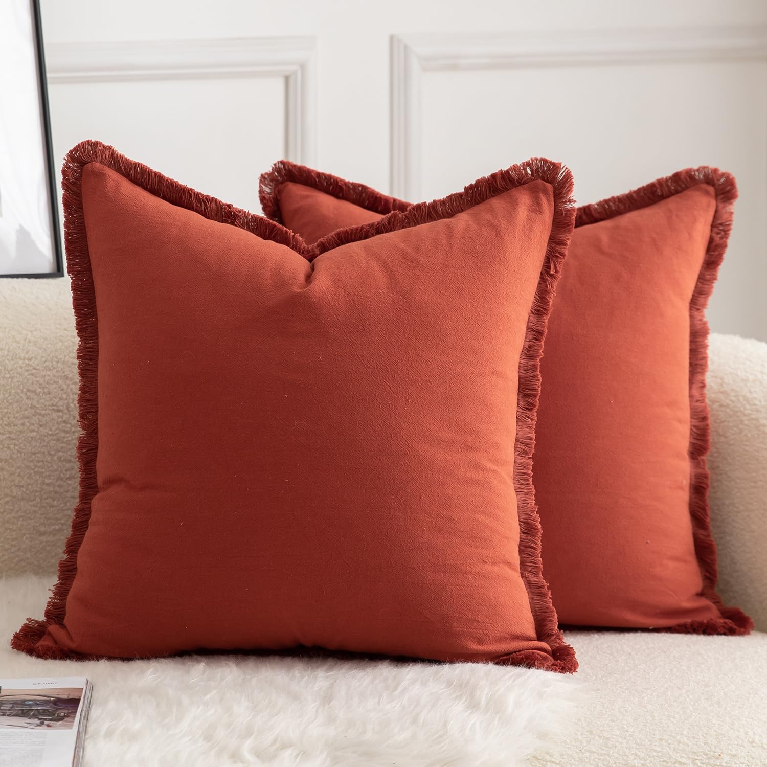 Foto 1 | Fundas De Almohada Mandioo De Algodón Neutro Con Flecos De 45 X 45 Cm, Juego De 2 - Venta Internacional.