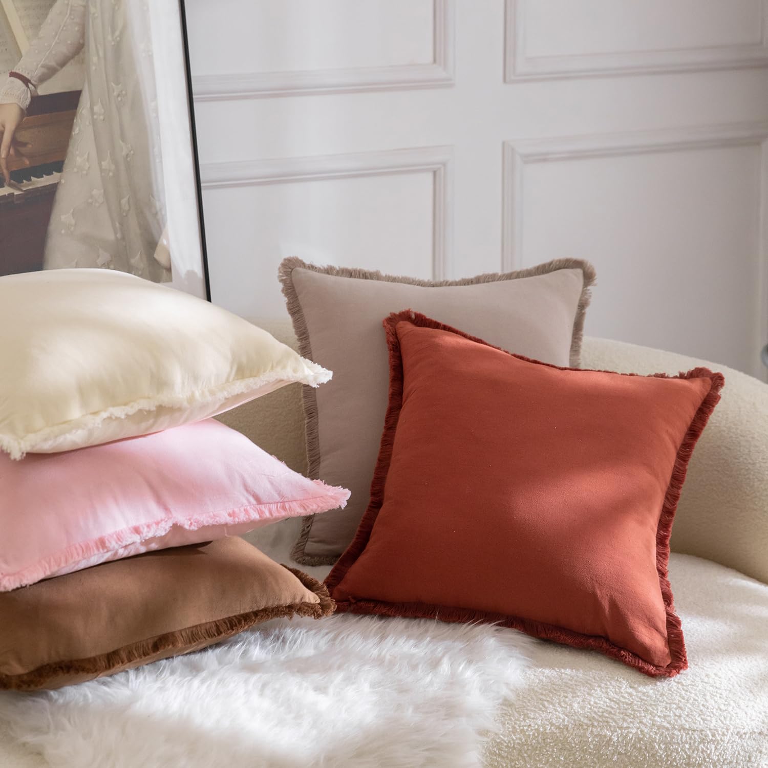 Foto 5 | Fundas De Almohada Mandioo De Algodón Neutro Con Flecos De 45 X 45 Cm, Juego De 2 - Venta Internacional.