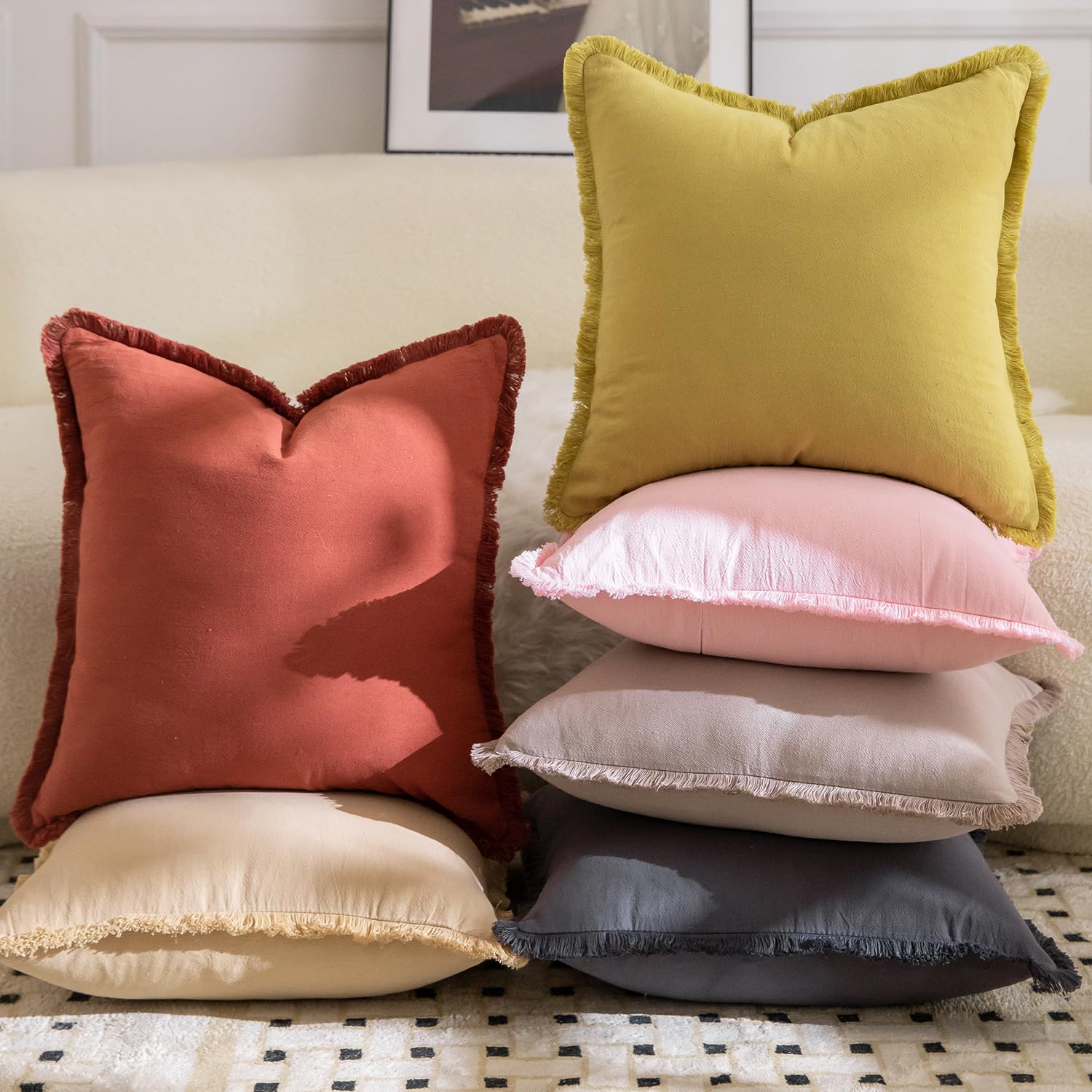 Foto 7 pulgar | Fundas De Almohada Mandioo De Algodón Neutro Con Flecos De 45 X 45 Cm, Juego De 2 - Venta Internacional.