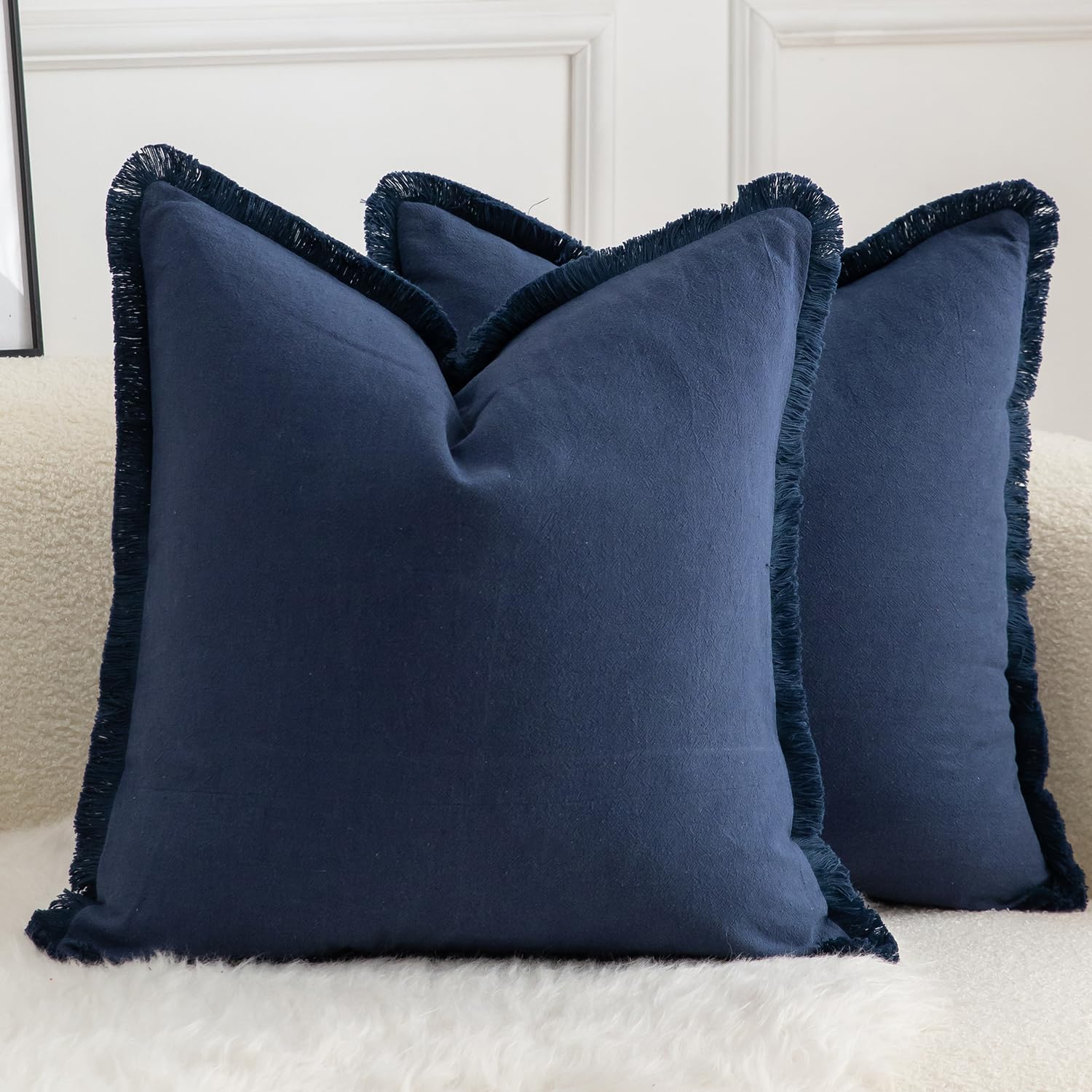 Fundas De Cojín Mandioo De Algodón Neutro Con Flecos De 45 X 45 Cm, 2 Unidades - Venta Internacional.