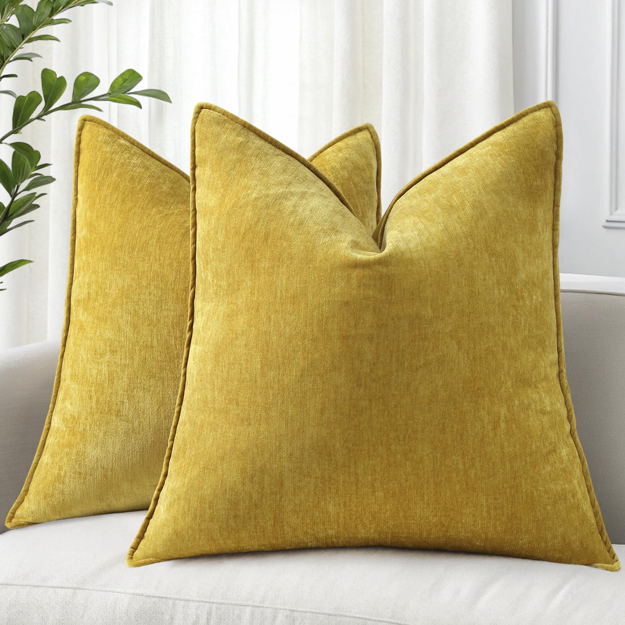 Foto 1 | Fundas De Almohada Decoruhome Chenille, 22 X 22 Cm, Juego De 2 Unidades, Color Amarillo Mineral - Venta Internacional.